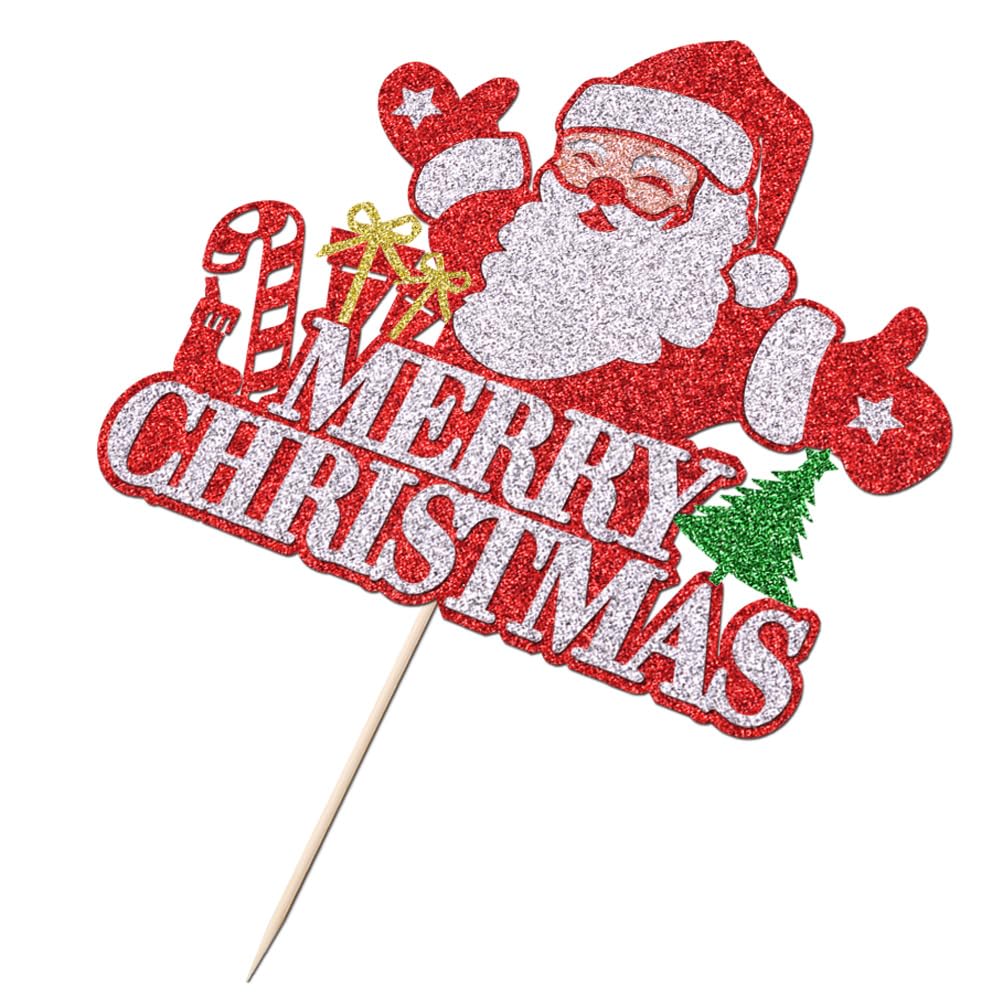 Festive Christmas Cake Topper - Glitter Red Santa Decoration for Holiday Cakes | Winter Party Supplies for Christmas & New Year Celebrations | Perfect for Birthday, Wedding, and Holiday Dessert Decorating