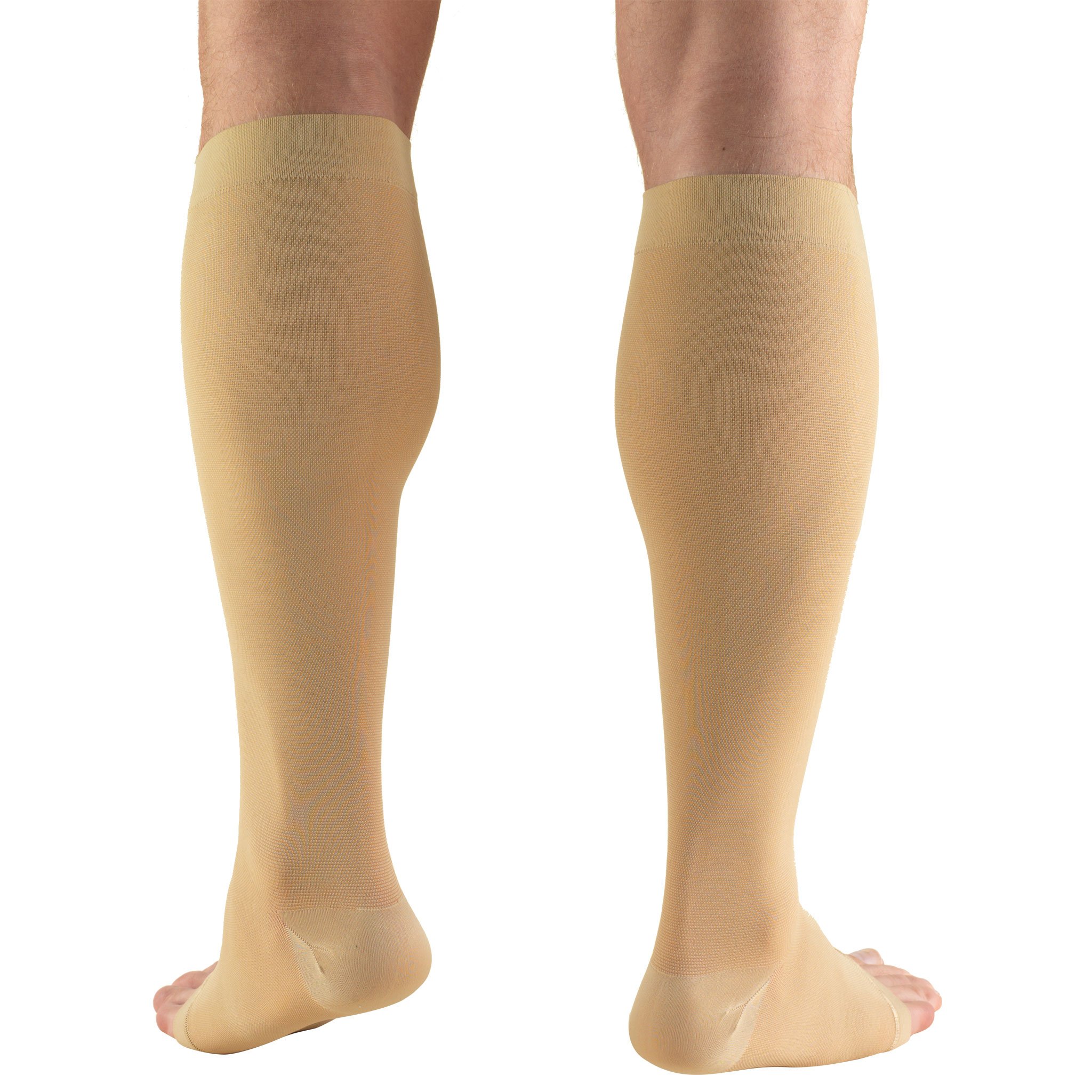 Truform 15-20 mmHg Compression Socks for Men & Women - Knee High Open Toe Beige Medium Size - Ideal for Travel, Varicose Veins & Circulation Support