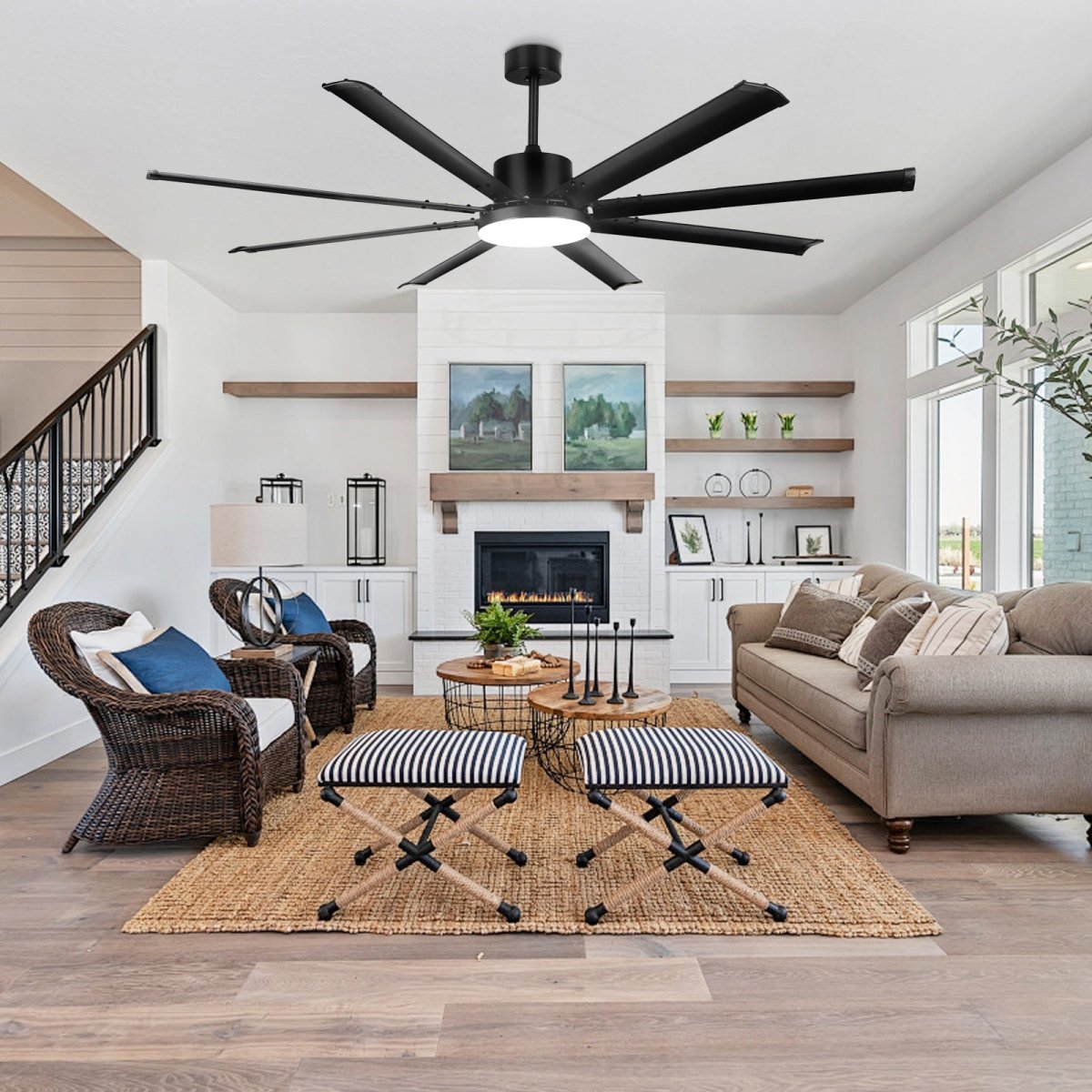Depuley 80 Inch Modern Ceiling Fan with Lights and Remote - Large Black Quiet Reversible DC Motor, 8 Aluminum Blades - 6 Speed & 3 CCT (3000K-6000K) with Timer - Perfect for Kitchen, Living Room, Bedroom, Patio and Outdoor Spaces