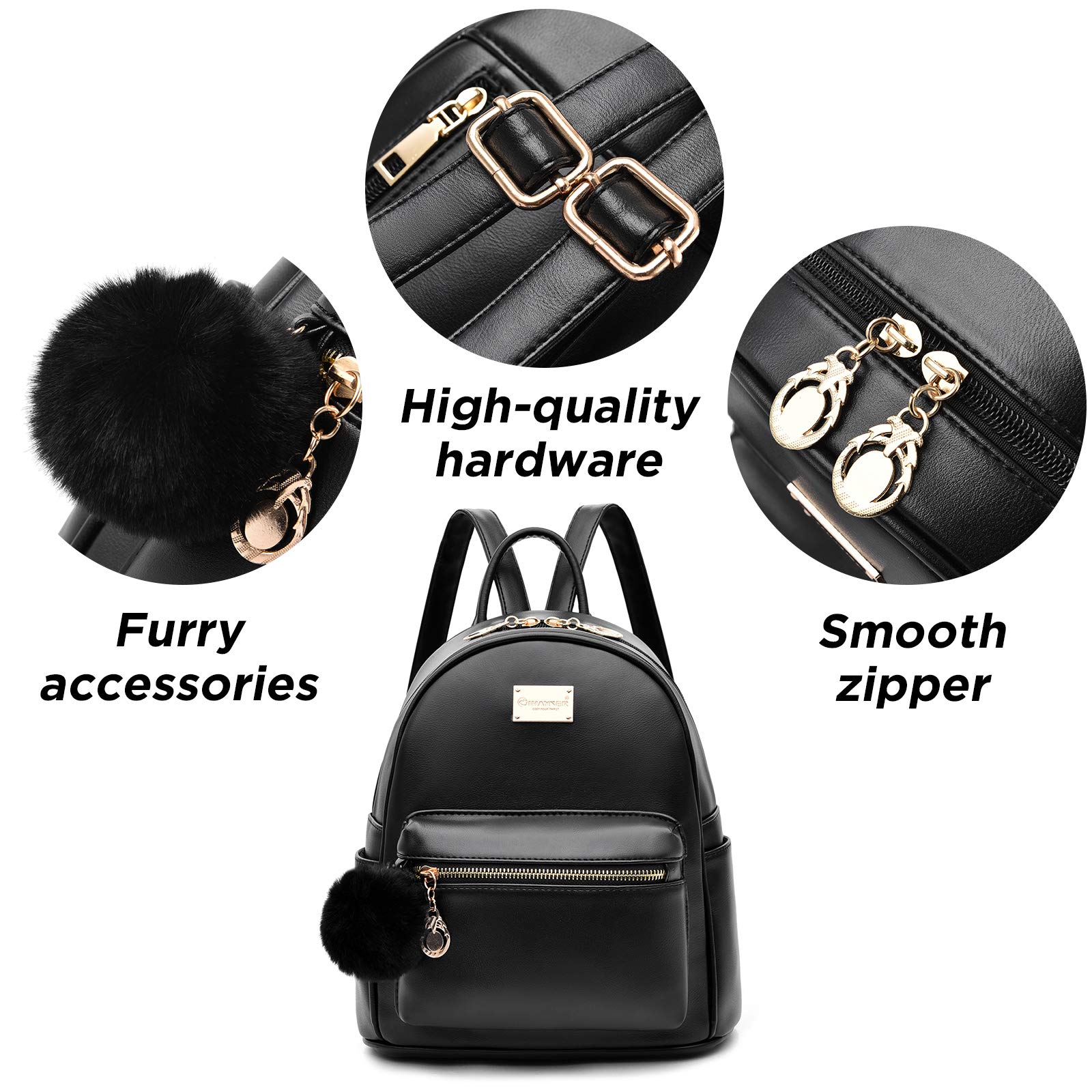 IHAYNER Girls Fashion Backpack Purse - Genuine Leather Mini Backpack for Women & Teens, Cute Satchel School Bag with Pompom, Perfect for Travel, Daypack & Daily Use