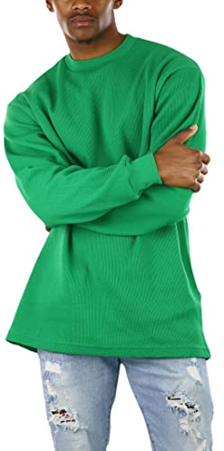 100% Cotton Pre-shrunk Waffle Knit Ribbed Crewneck Collar - Kelly Green