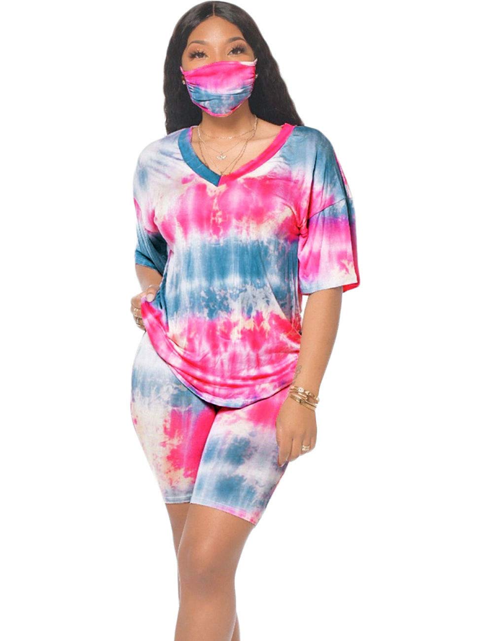 2 Piece Shorts Set for Women - Tie Dye Short Sleeve Top & Lounge Shorts Outfit | Casual Summer Wear, Yoga, Beach, Vacation & Home Comfort