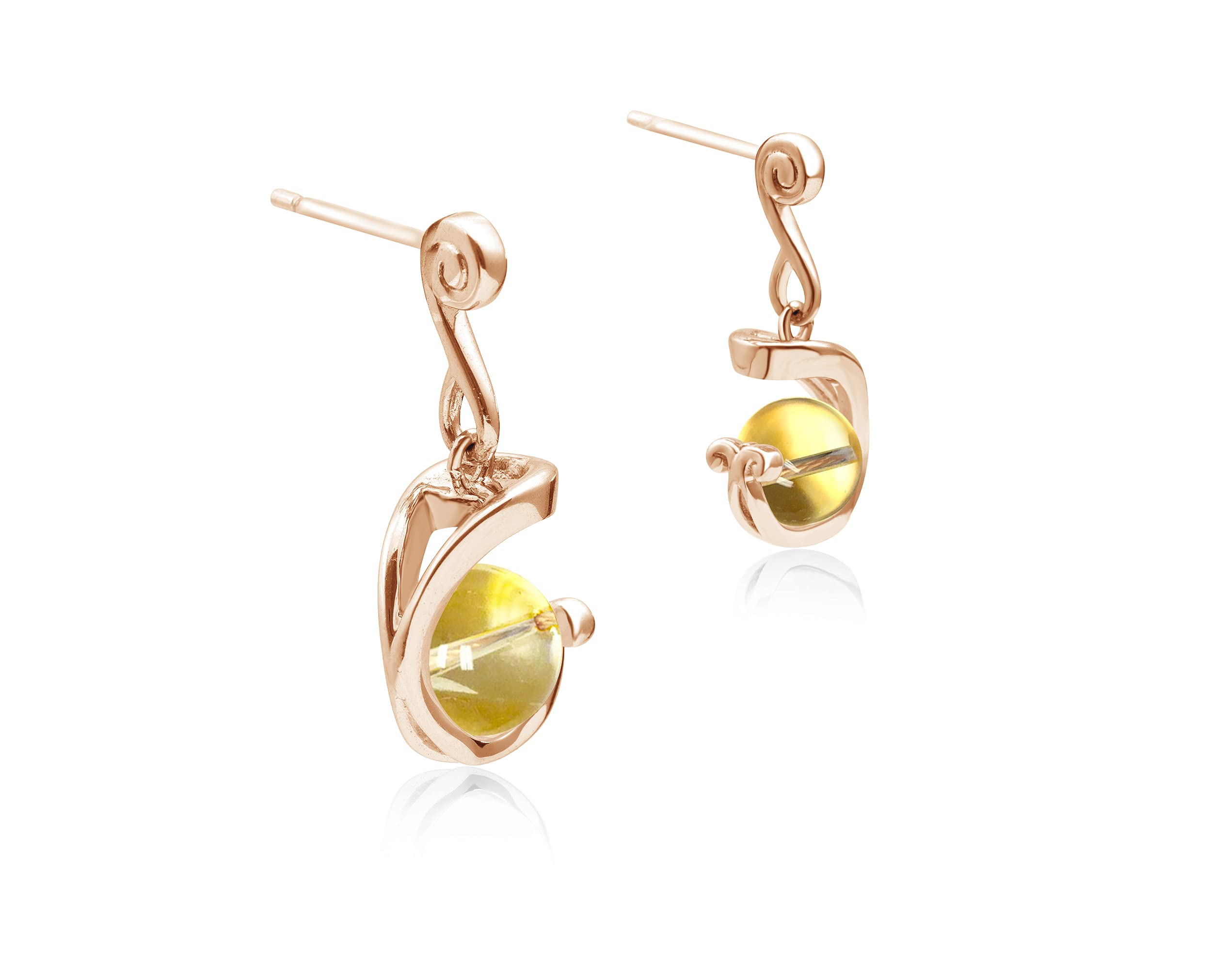 Natural Citrine Drop Dangle Earrings - November Birthstone Jewelry - Sterling Silver Ball Earrings for Women - Simple Everyday Wear - Perfect for Office, Date Night & Special Occasions