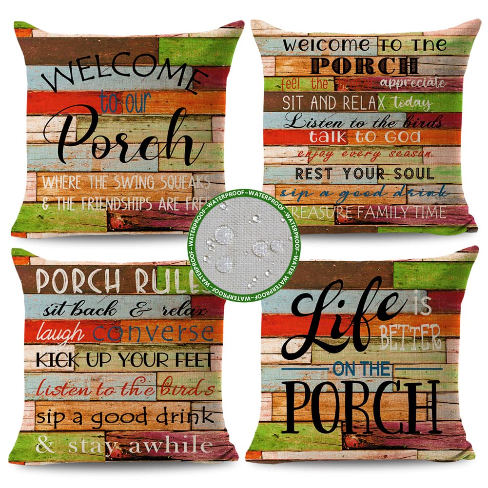 JOJOGOGO Waterproof Outdoor Pillow Covers 18x18 Inch Set of 4 - Durable Patio Throw Pillows for Porch Swing, Garden Chair & Hammock - Perfect for Front/Back Porch Decor & Outdoor Furniture Protection