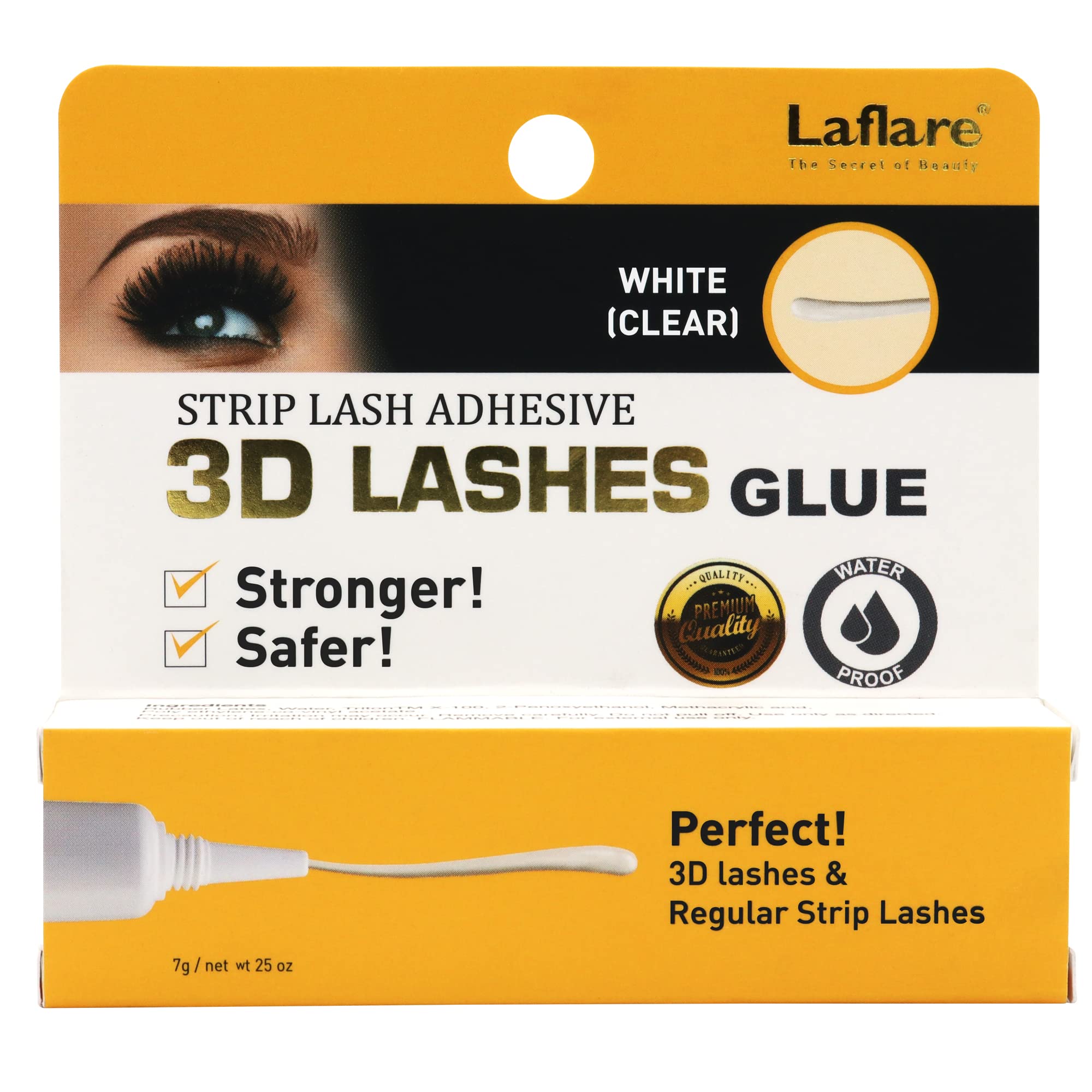 Laflare 3D Lashes Glue - Waterproof Strip Lash Adhesive for Long-Lasting Hold, 0.25oz Tube (White) | Perfect for Daily Wear, Special Occasions & Sensitive Eyes