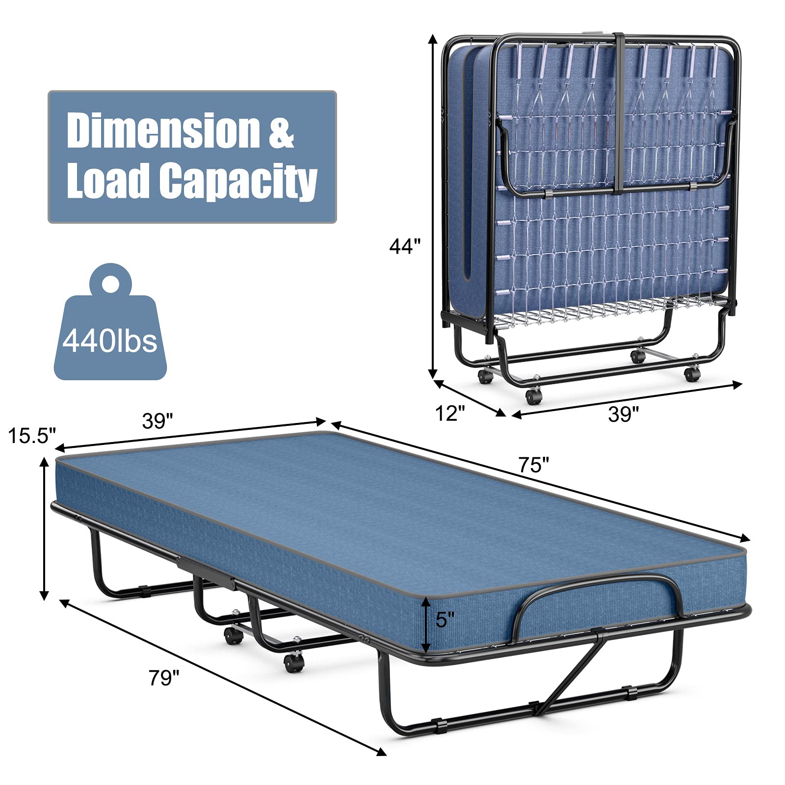 GOFLAME Folding Bed with 4