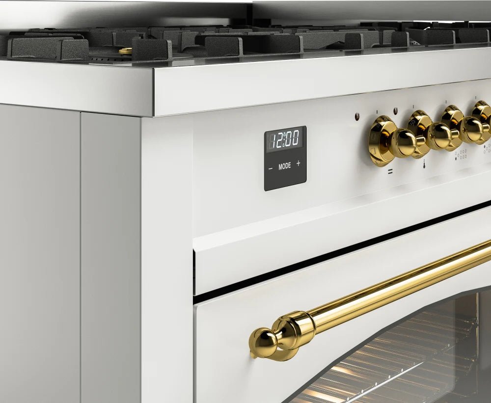 ILVE Nostalgie II 60-Inch Dual Fuel Range with Liquid Propane - White & Brass Trim (UP60FNMPWHGLP) | Professional Gas Stove for Home Kitchen & Restaurant Cooking