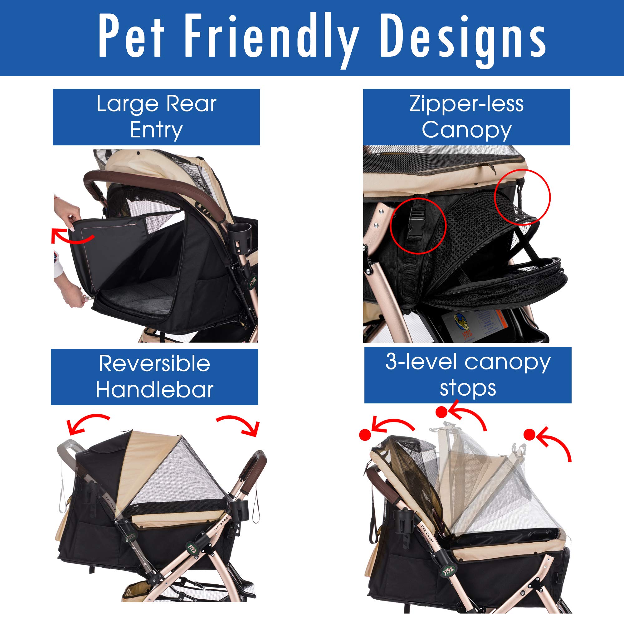 Premium Heavy Duty XL Extra-Long Pet Stroller for Small, Medium & Large Dogs & Cats - Taupe 2nd Generation | Durable Travel Carriage for Walking, Shopping & Outdoor Adventures