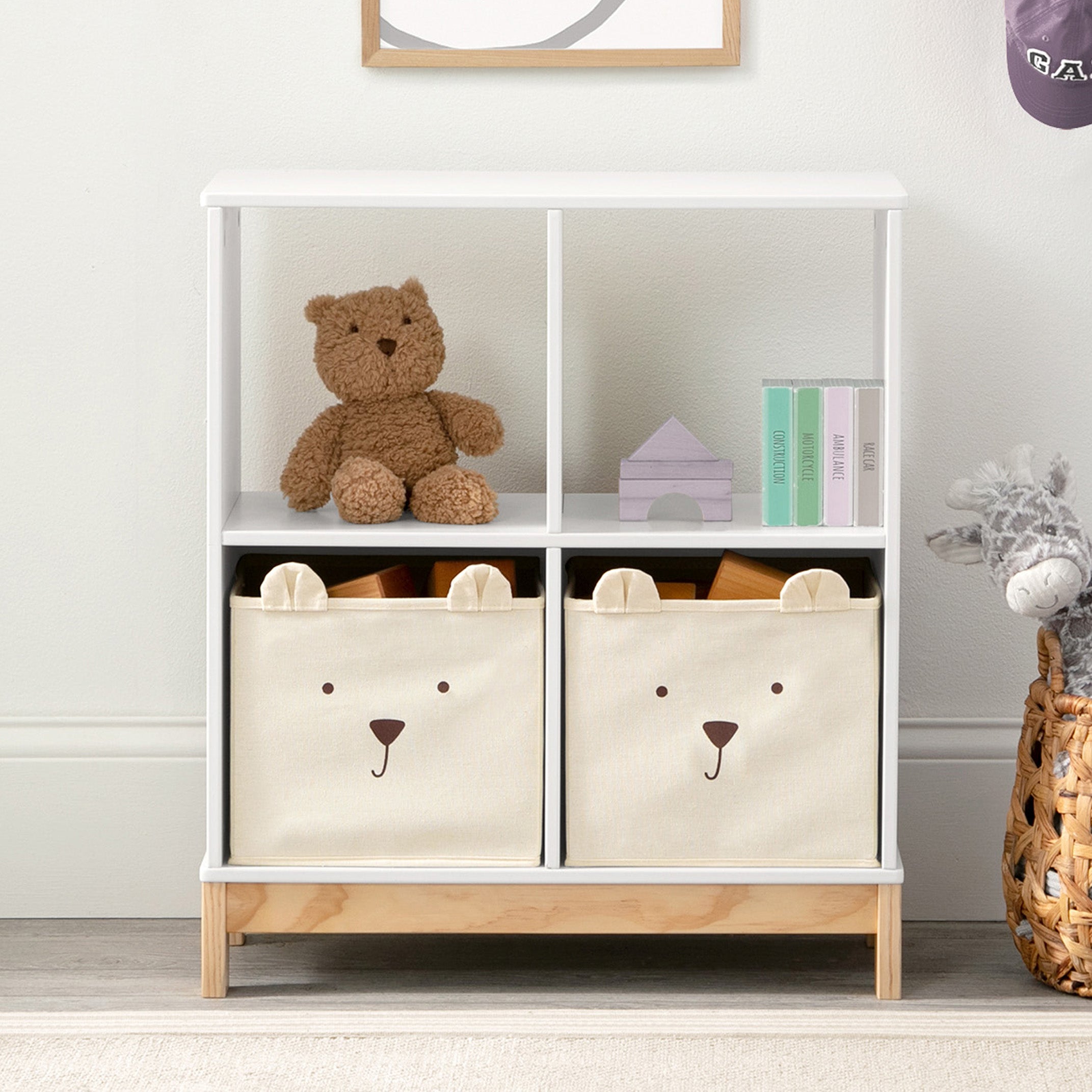 Brannan Bear Bookcase with Storage Bins - Kids Room Organizer for Books, Toys & Decor - Perfect for Nursery, Playroom & Bedroom Storage