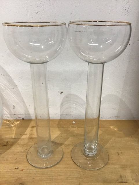 Elegant Clear Glass and Gold Candle Holders - Set of 2 for Wedding, Dining Table, Home Decor & Romantic Ambiance