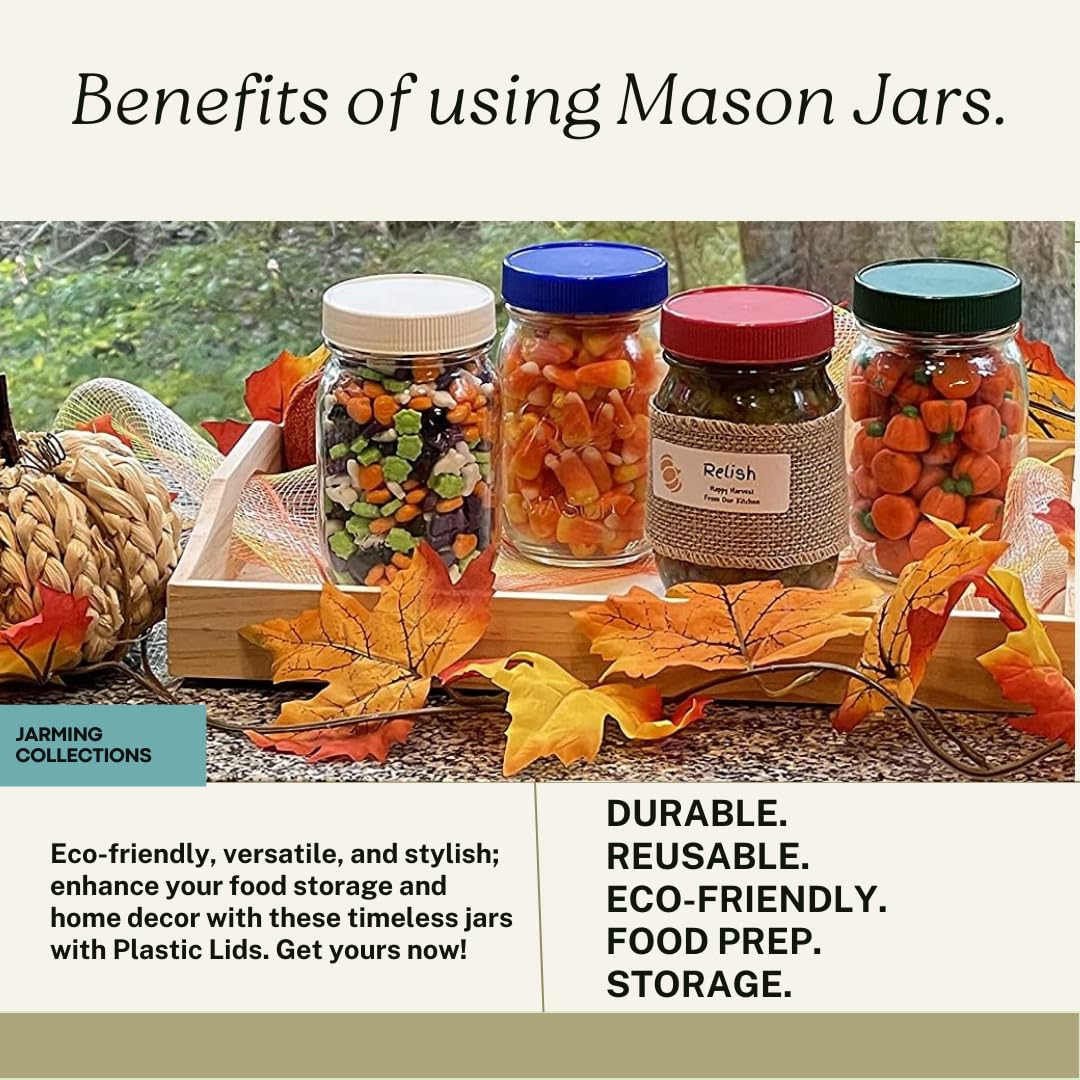 BPA-Free 16 Oz Mason Jars with Plastic Lids - Set of 2 Black Glass Jars for Overnight Oats, Liquid Storage, Sauces & Meal Prep | Ideal for Kitchen Organization, DIY Crafts & Party Favors