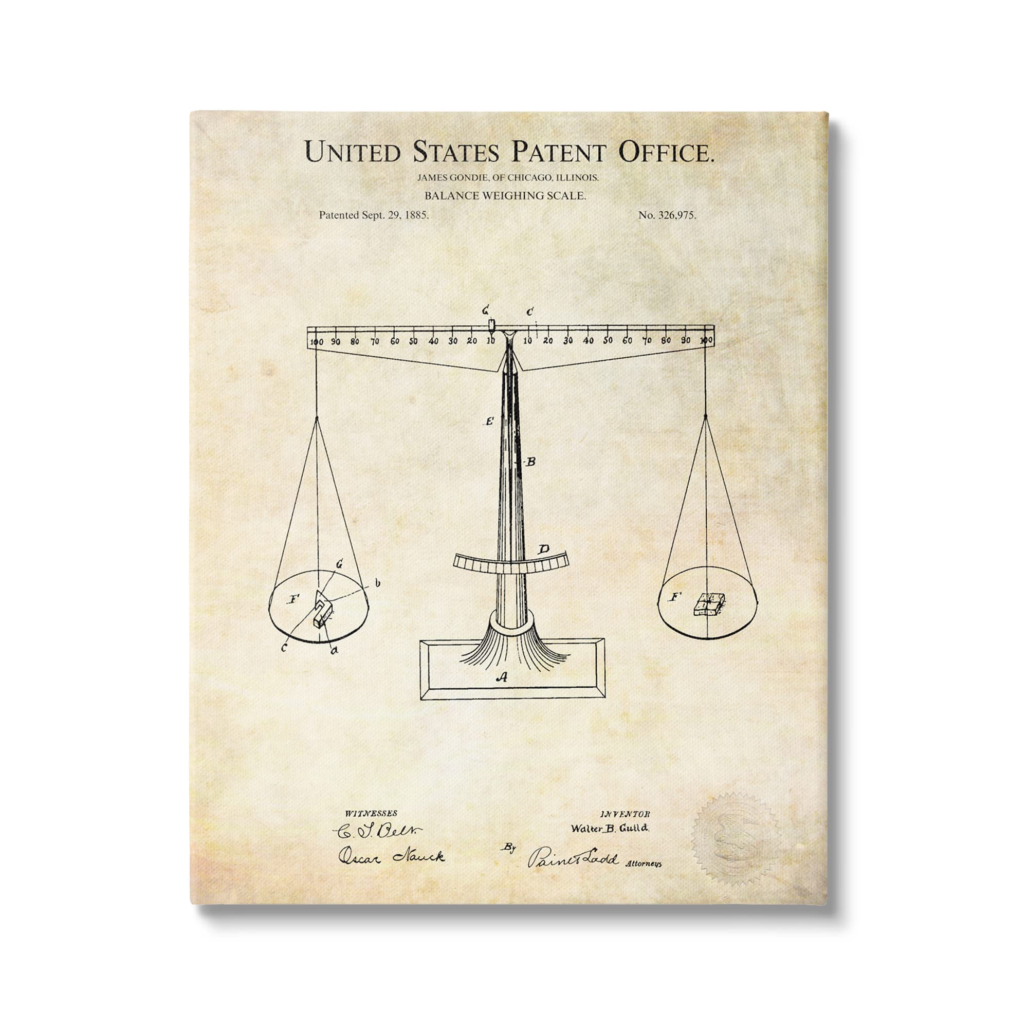 Stupell Industries Vintage Patent Design Weighing Scale Blueprint Diagram Wall Art by Karl Hronek - Perfect for Kitchen Decor, Science Classroom, or Industrial Style Home Office