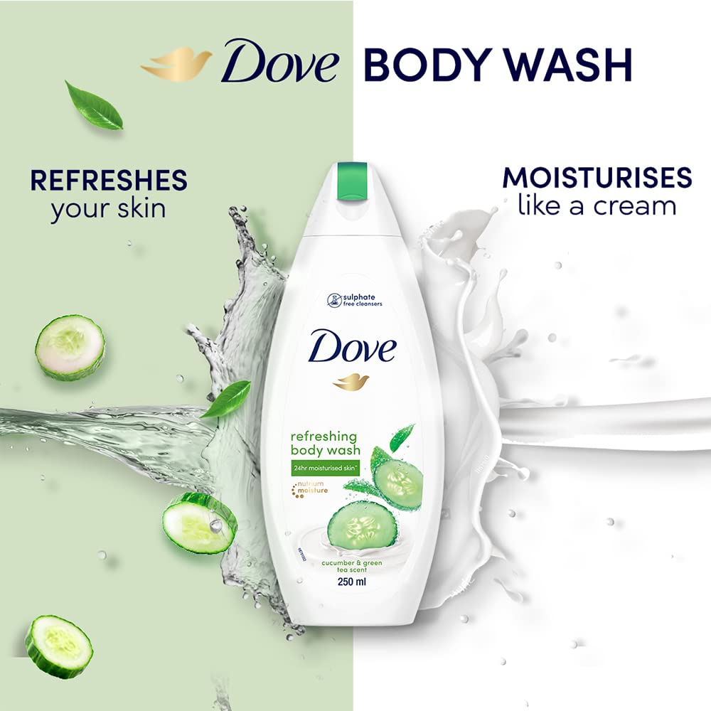 Dove Refreshing Body Wash with Cucumber & Green Tea Scent - 250ml for All Skin Types | Hydrating & Smoothing Shower Gel for Daily Use, Spa Days & Relaxing Bath Time