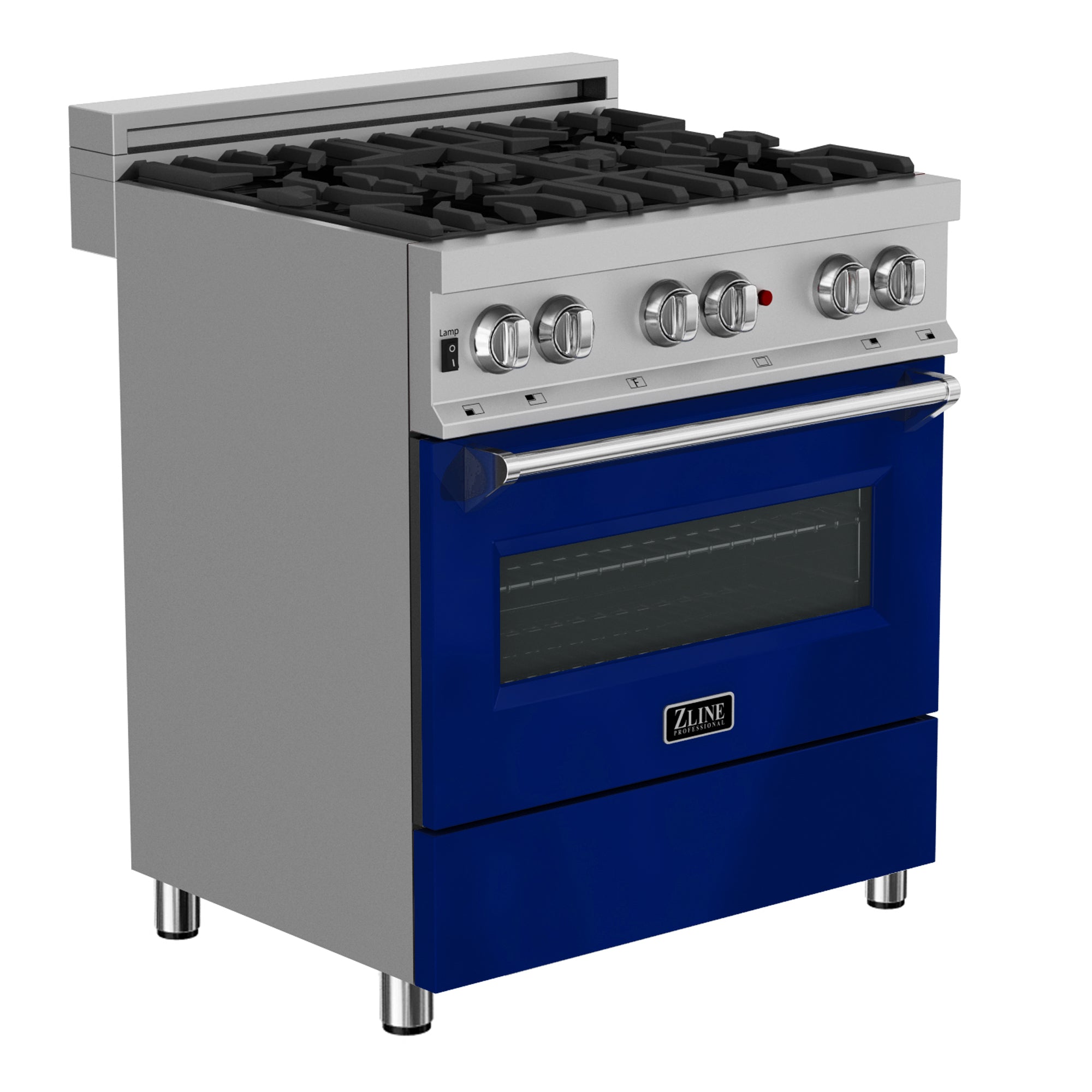 ZLINE 30 Inch 4.0 Cu Ft Dual Fuel Range - 4 Burner Gas Cooktop & Electric Convection Oven - Satin Stainless Steel with Blue Gloss Door (RAS BG 30) for Professional Home Kitchen Cooking