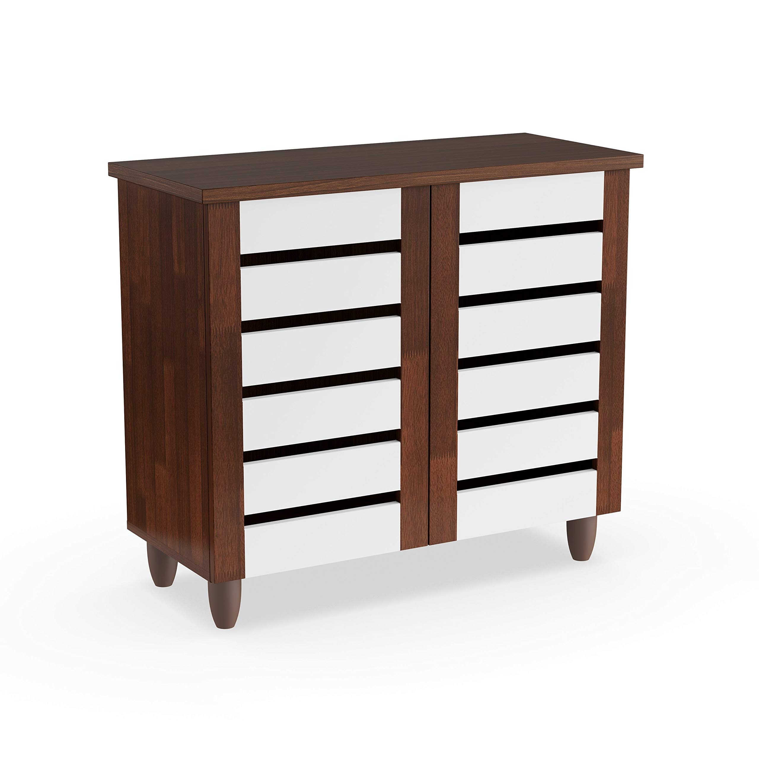 Modern 2-Door Shoe Cabinet with Drawers - Brown/White Oak Wood Finish for Entryway, Closet & Bedroom Organization