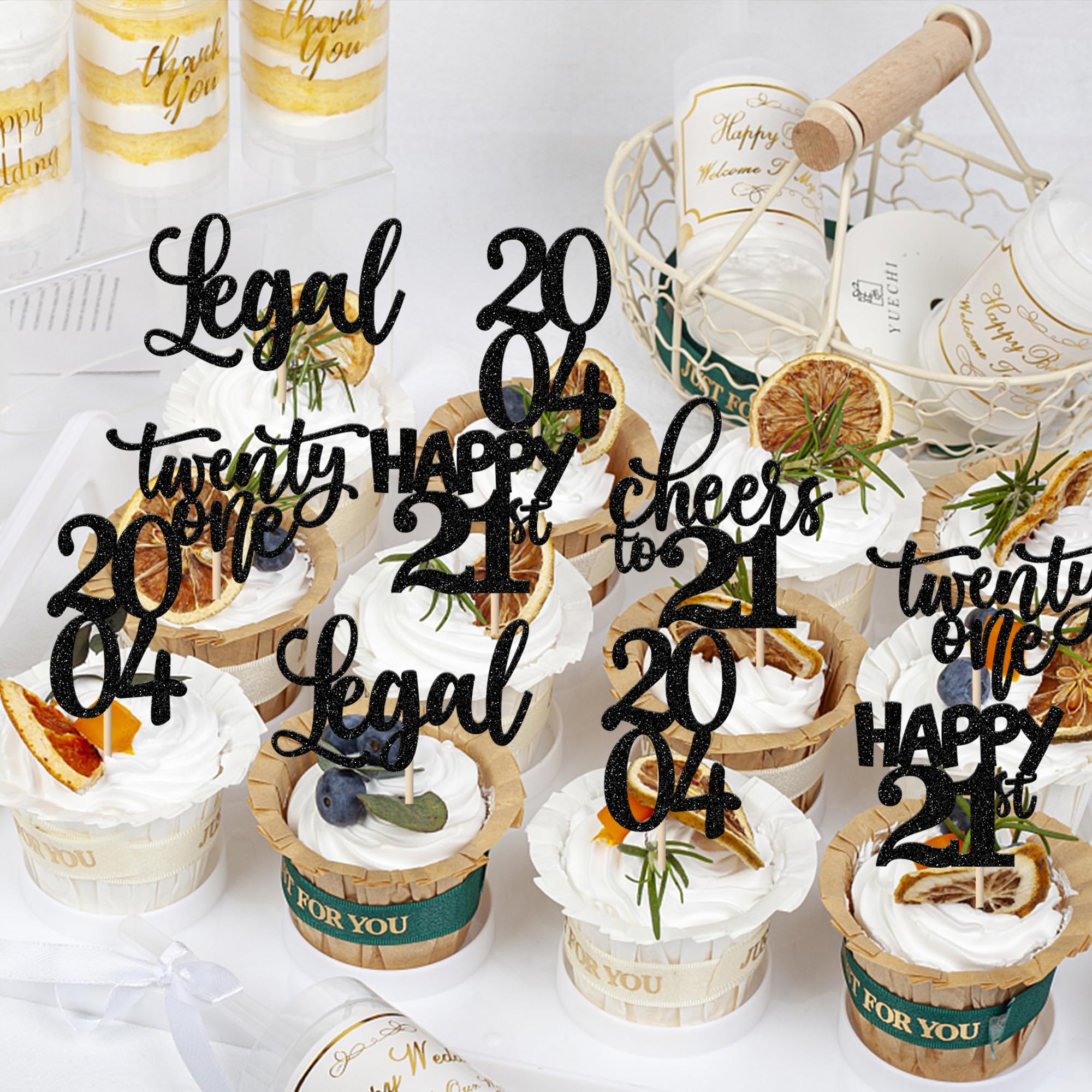 Rsstarxi 30 Pack Glitter 21st Birthday Cupcake Toppers - 'Twenty One Since 2004' Cake Decorations for 21st Anniversary Party Supplies (Black) | Perfect for Milestone Celebrations, Birthday Cakes & Dessert Displays