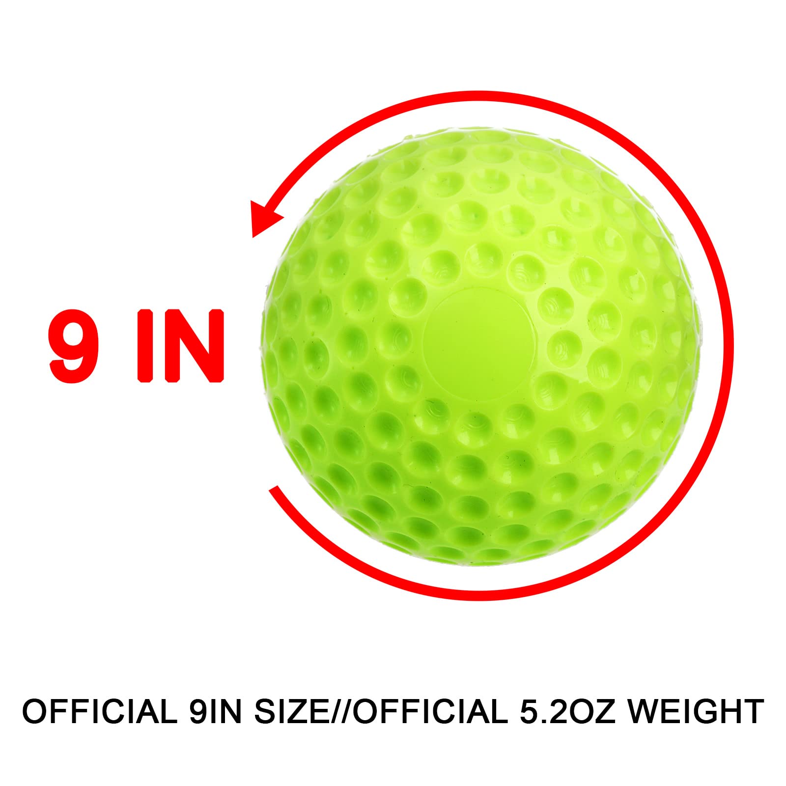 Tebery 12 Pack Green Dimpled Baseballs - 9 Inch Pitching Machine Balls for Baseball Training, Hand-Eye Coordination, Hitting & Fielding Practice | Perfect for Youth Leagues, Batting Cages & Backyard Drills