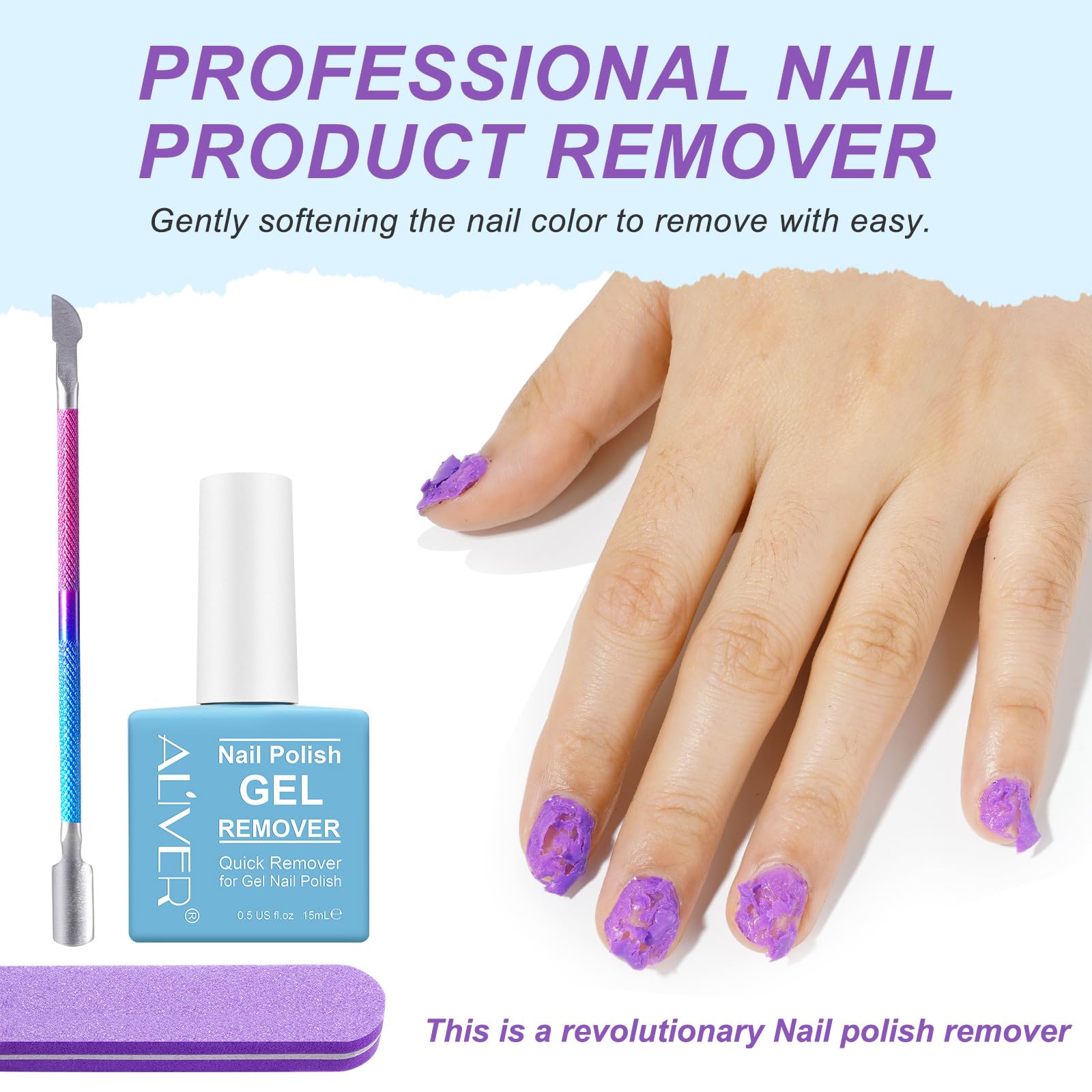 Fast-Acting Gel Nail Polish Remover Kit - 2-3 Minute Soak-Free Removal, Gentle on Nails, No Foil Needed with Bonus Nail Scraper (15ml) - Perfect for Salon & At-Home Manicures