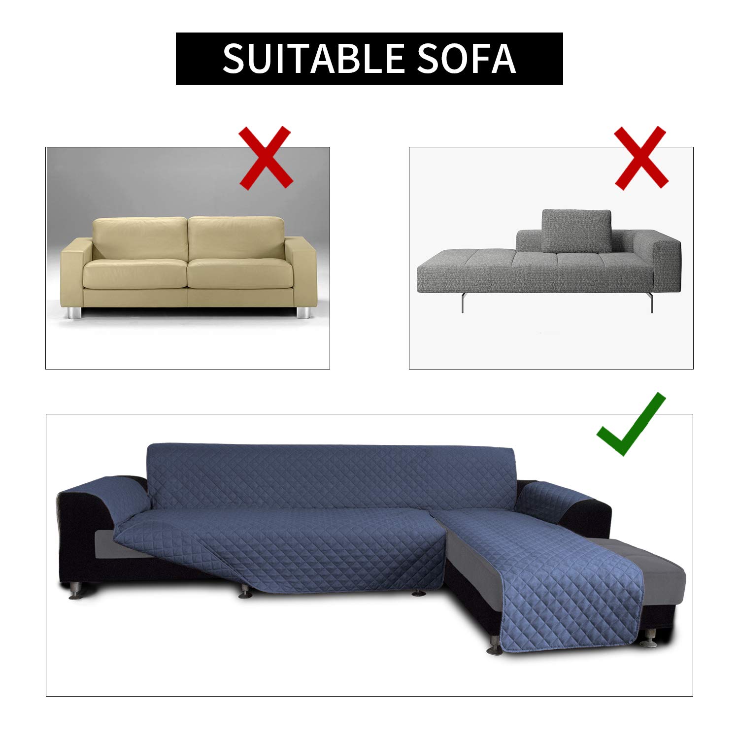 Reversible L-Shaped Sofa Slipcover - Dark Blue Sectional Couch Cover with Chaise Lounge, Pet-Friendly Furniture Protector for Dogs & Cats (Large Size) - Perfect for Living Room, Family Room & Home Theater Seating