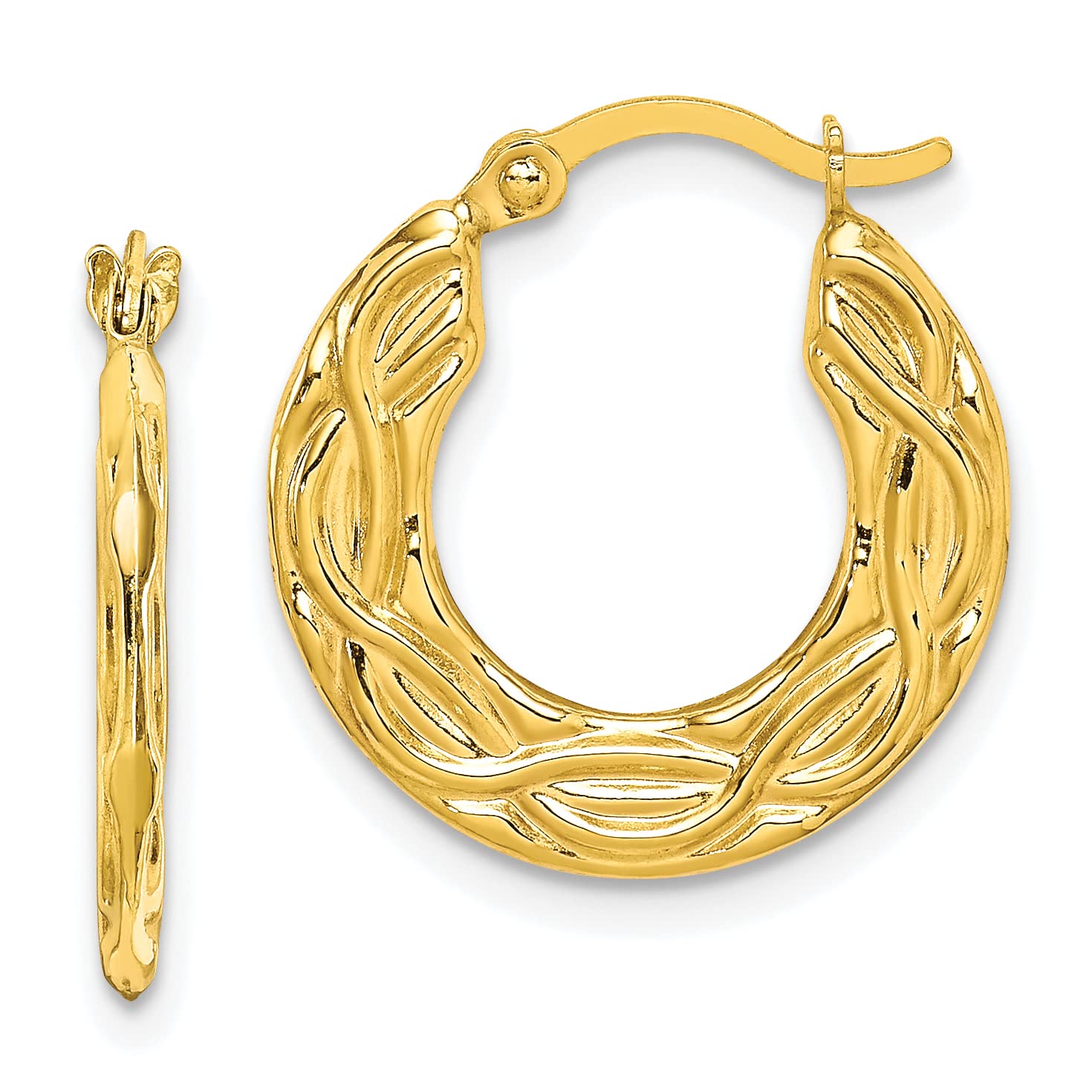 10K Yellow Gold Hollow Hoop Earrings for Women - 18mm Lightweight Patterned Dangle Earrings - Perfect for Everyday Wear, Parties & Special Occasions