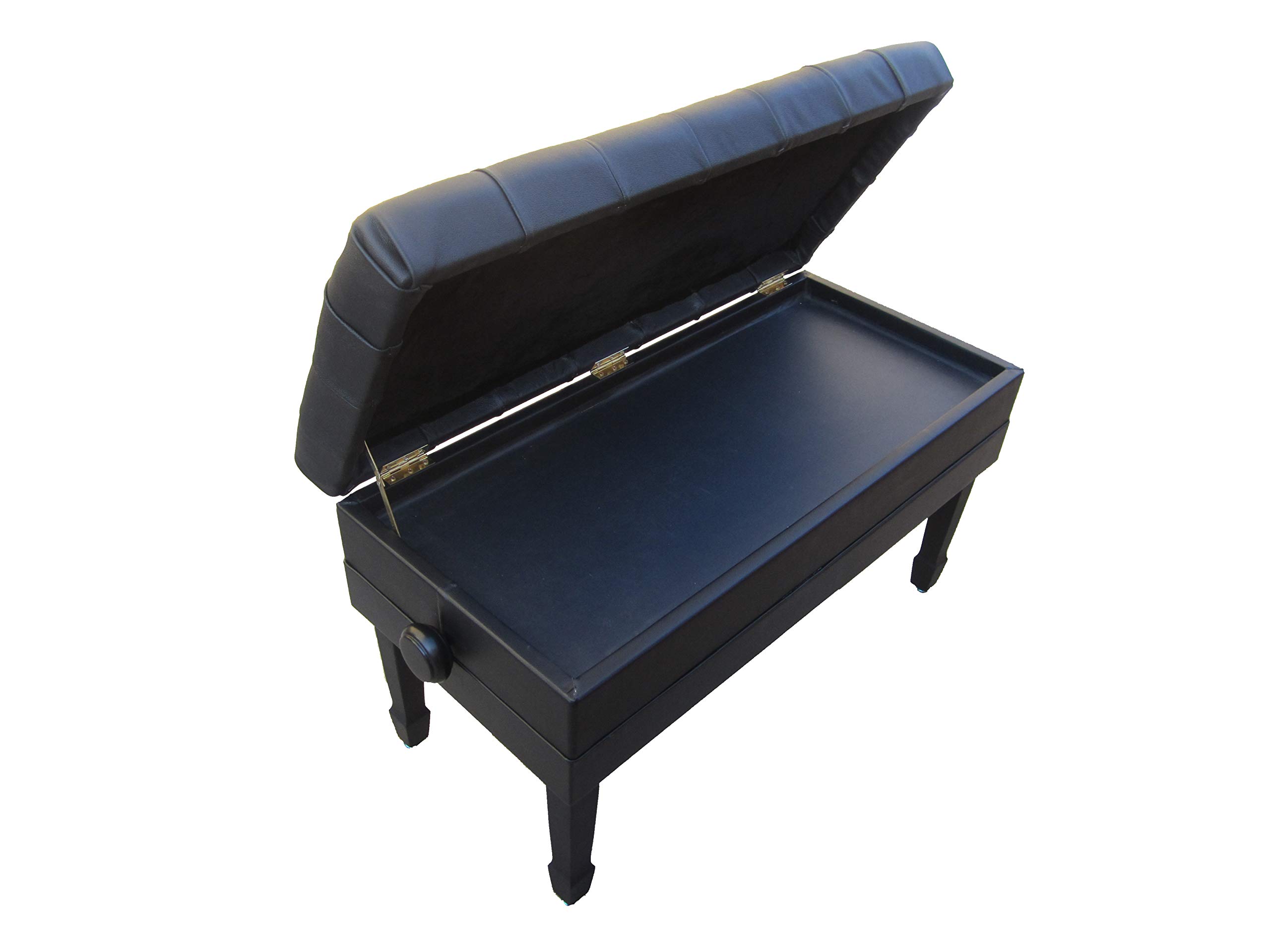 Premium Adjustable Duet Size Piano Bench - Genuine Leather, Ebony Satin Finish with Music Storage | Perfect for Concert, Home Practice & Music Studio Use
