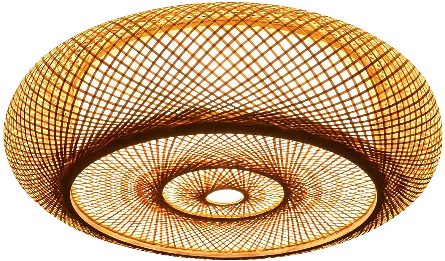 CHOUREN Handmade Rattan Ceiling Light - 40cm Modern Bamboo Flush Mount Fixture, Vintage Hanging Lantern for Living Room, Bedroom, Kitchen & Restaurant | Perfect for Boho, Farmhouse & Coastal Decor
