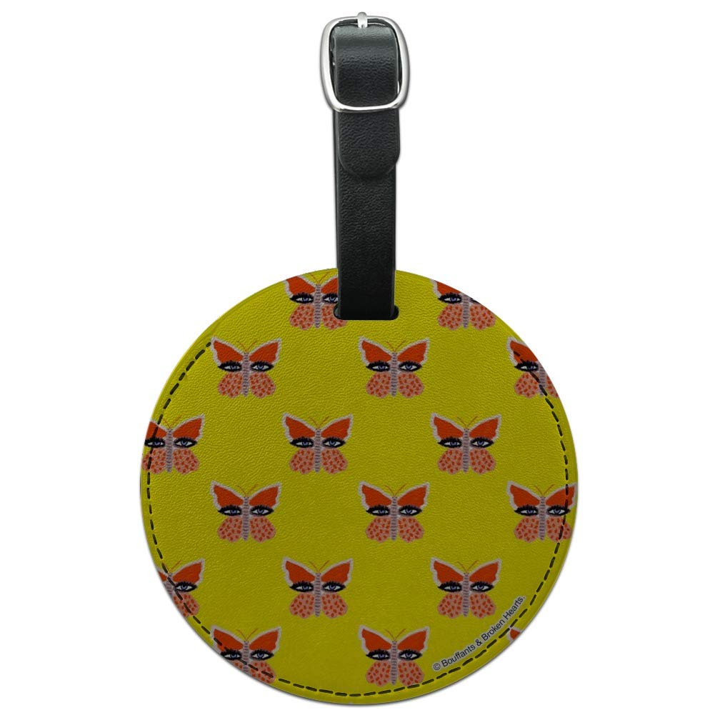 Round Leather Luggage Tag with Butterfly Eyes Design - Waterproof Suitcase ID Card Holder for Travel & Carry-On Bags - Perfect for Airports, Business Trips & Vacation Identification
