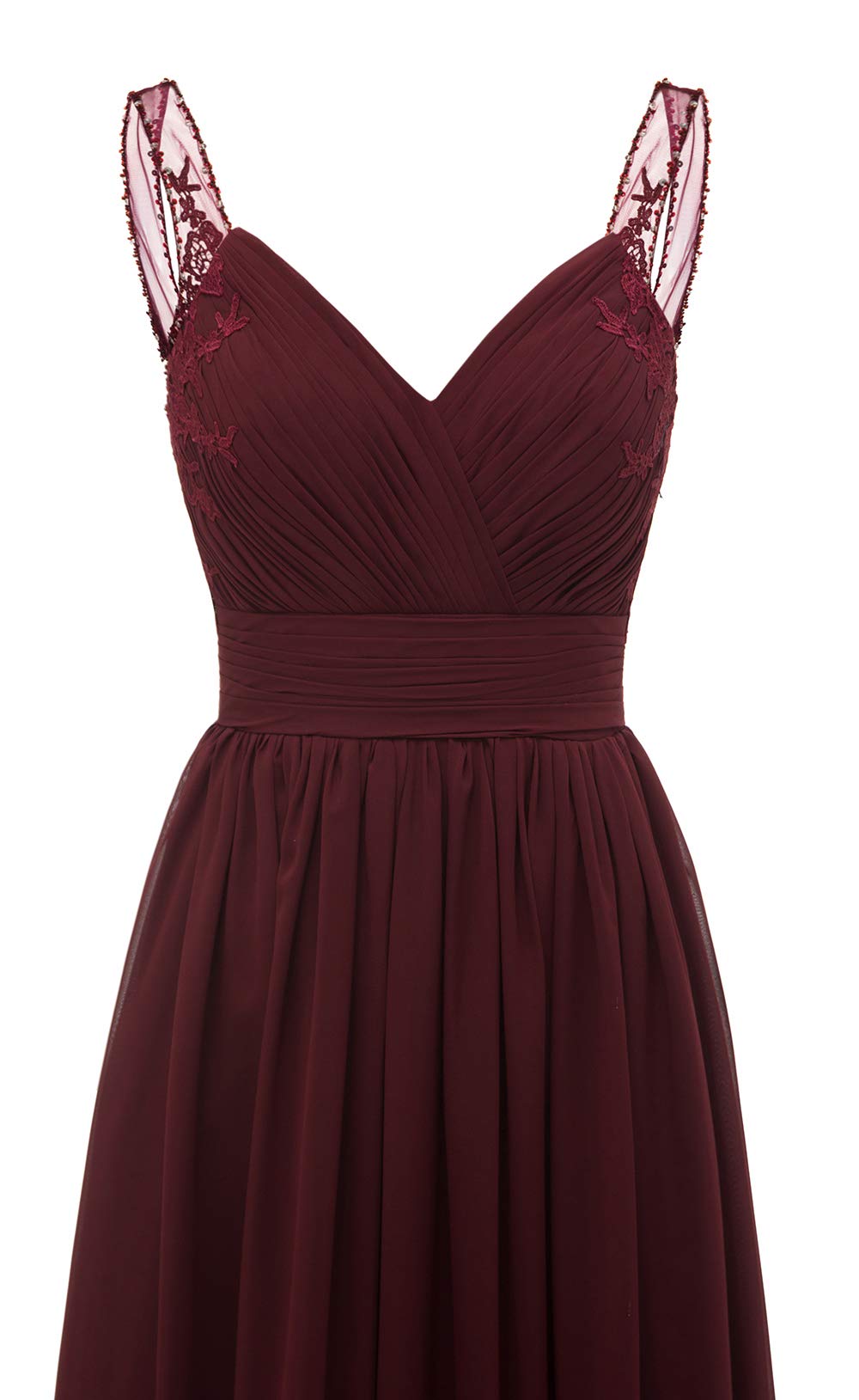 Elegant Chiffon Lace Bridesmaid Dresses for Women - V-Neck A-Line Long Formal Gown with Pleated Tulle Straps | Perfect for Weddings, Proms, Evening Parties and Special Occasions