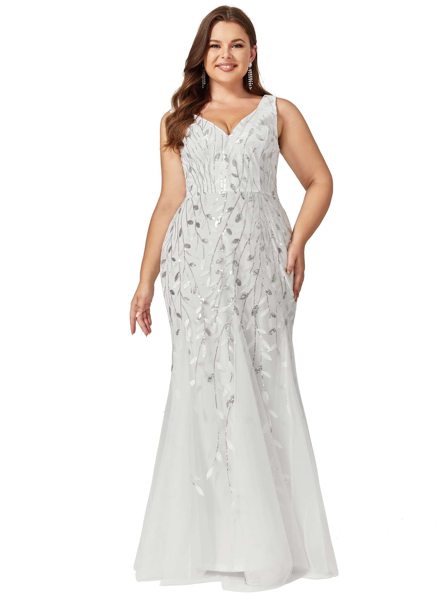 Ever-Pretty Women's Sequin V-Neck Sleeveless Bodycon Mermaid Evening Gown - Plus Size Formal Dress for Prom, Homecoming, and Special Occasions