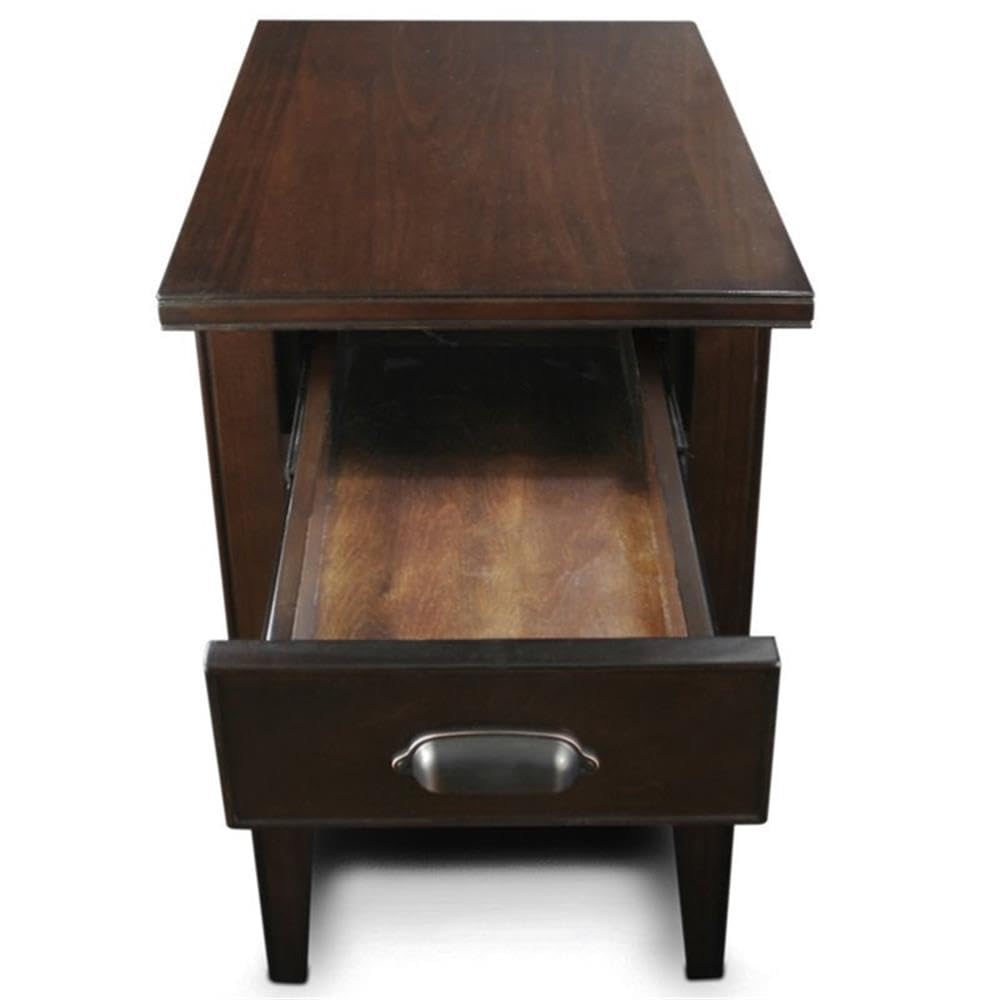 BOWERY HILL Square End Table with Drawer - Cherry Finish Nightstand for Bedroom, Living Room, or Office - Compact Side Table with Storage Space