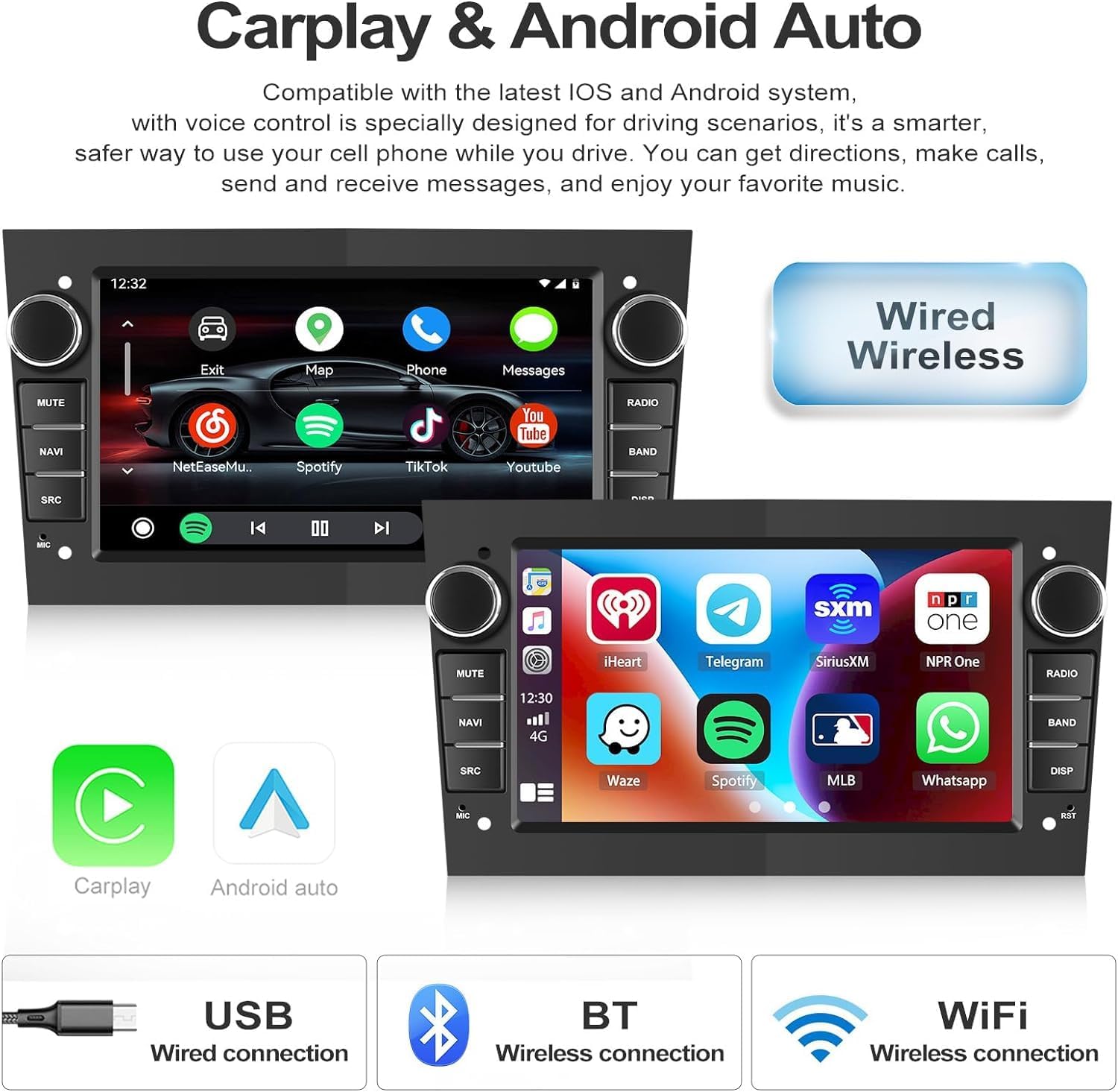 CAMECHO 7 Inch Android 13 Car Stereo with 2GB RAM 64GB ROM - Wireless CarPlay & Android Auto - Compatible with Opel Astra Antara Vectra Corsa Zafira Meriva - Double Din Touchscreen with RDS FM Radio & Bluetooth - Perfect for Navigation, Music Streaming & Hands-Free Calling
