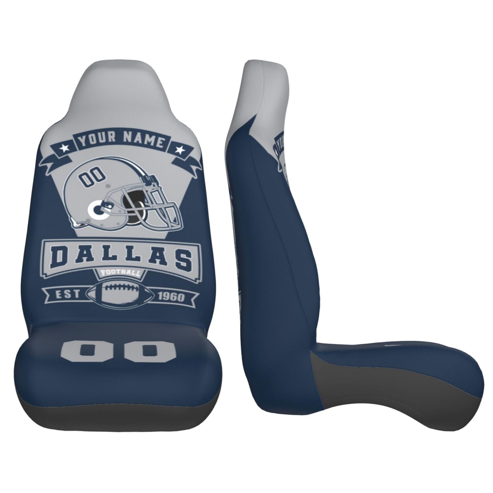 Custom Dallas Car Seat Covers - Personalized Name & Number Auto Seat Protectors | Non-Slip Elastic Soft Universal Fit for Cars, Trucks & SUVs (1PC/2PC) | Perfect for Road Trips, Daily Commute & Vehicle Protection