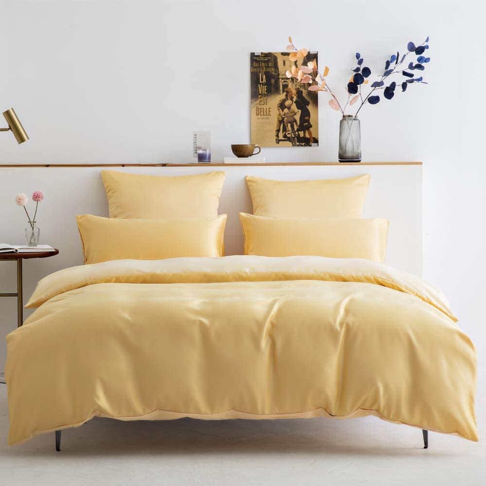 Jolusere 2-Piece Silk-Like Duvet Cover Set - Solid Yellow Twin Size, Silky Satin Super Soft 100% Microfiber Bedding, Luxury Comforter Cover with Pillowcase - Perfect for Guest Rooms, Dormitories & Cozy Bedroom Decor