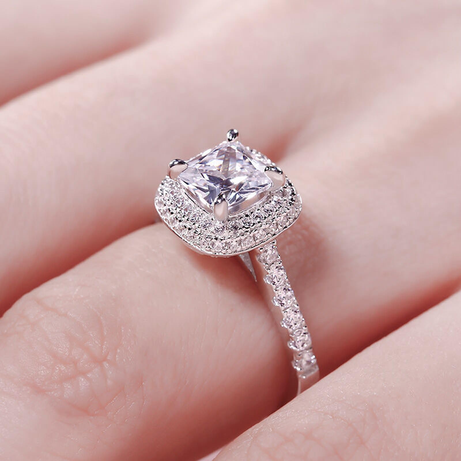 Jeulia 3 Carat Double Halo Engagement Ring - 925 Sterling Silver Cubic Zirconia Cushion Cut Wedding Band for Women, Anniversary Promise Ring with Romantic Jewelry Box | Perfect for Proposals, Weddings, Anniversaries & Valentine's Day Gifts