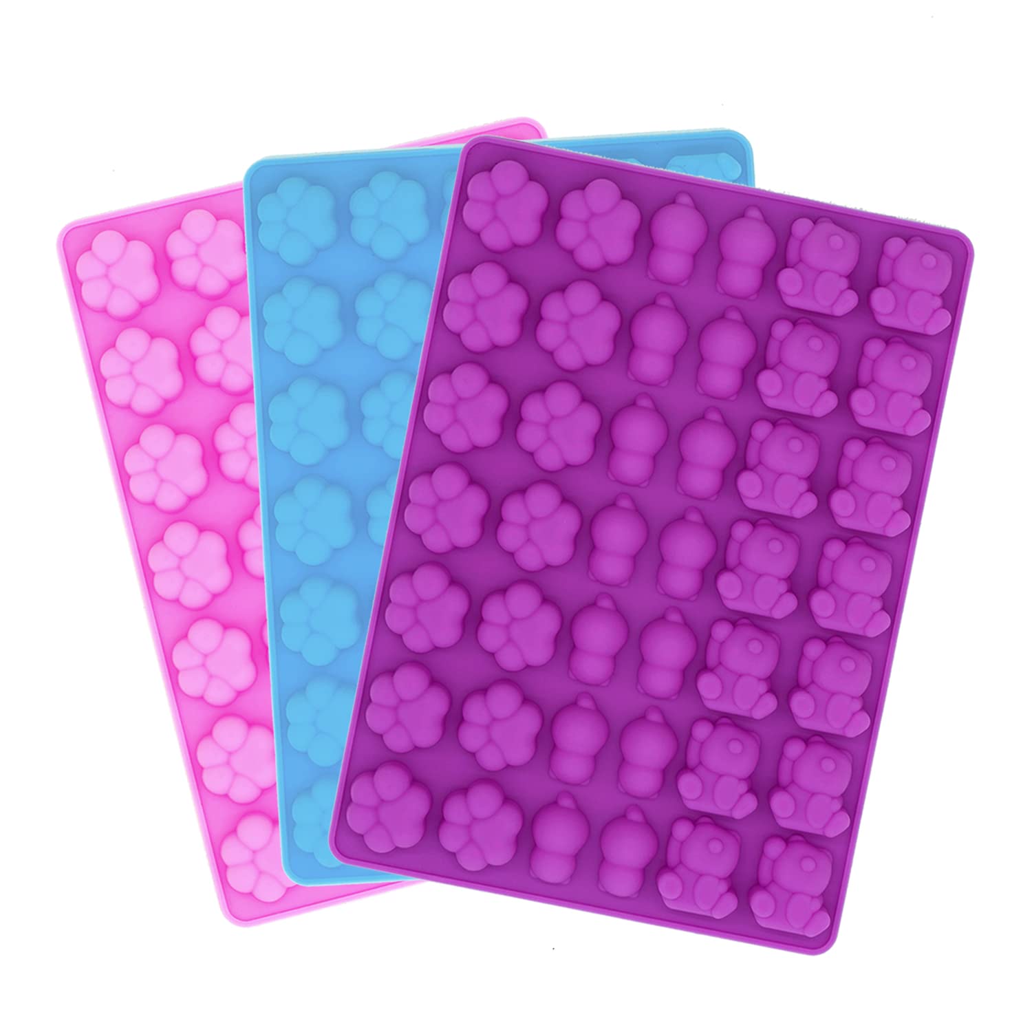 Premium Food-Grade Silicone Gummy Bear Molds Set - 3PCS Multi-Pattern Baking Molds (Pink, Purple, Blue) for DIY Candy, Chocolate & Desserts - Perfect for Home Baking, Party Treats & Gift Making