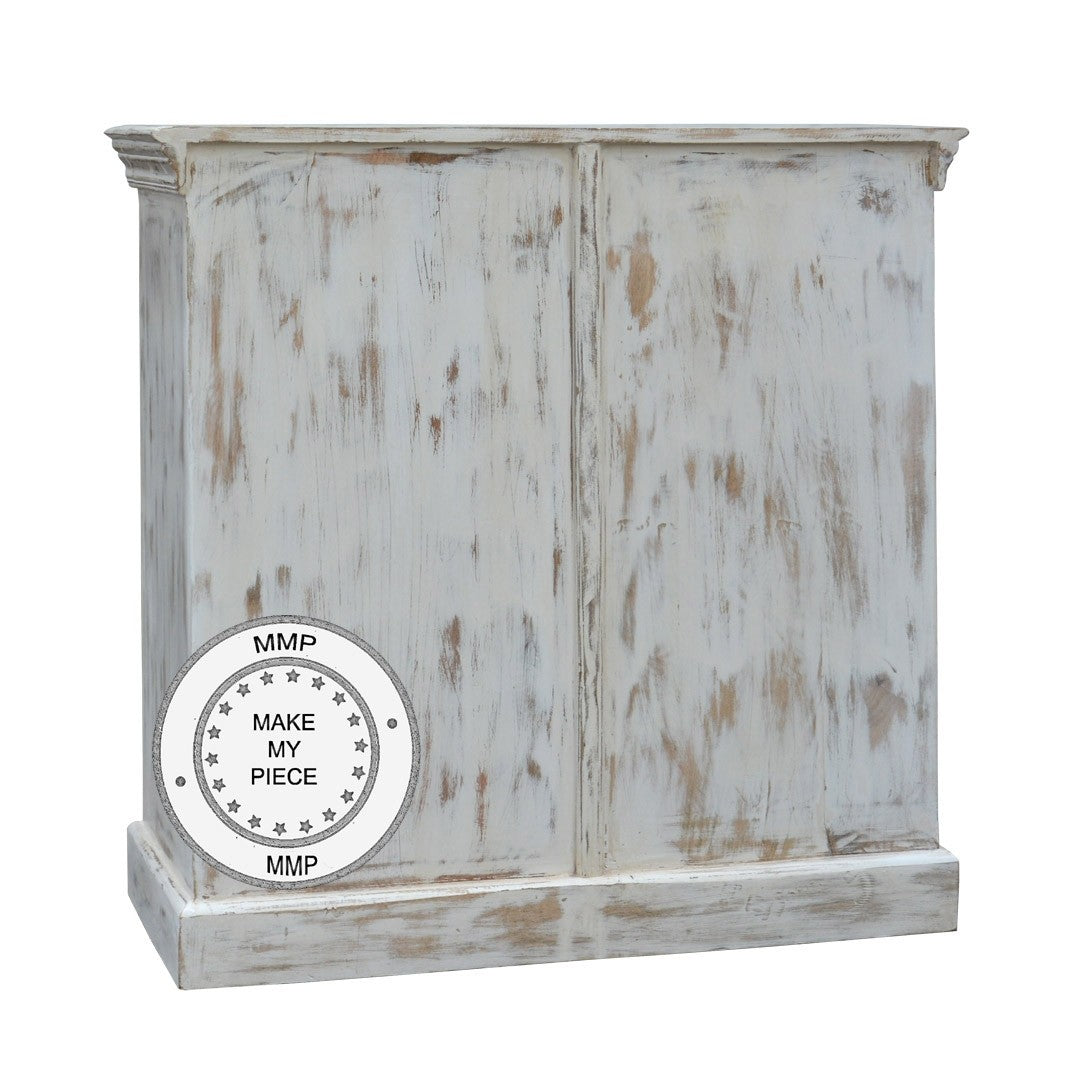 Hand Carved Floral Indian Small Cabinet with Intricate Doors - White - Perfect for Home Decor, Living Room Storage & Boho Style Interiors