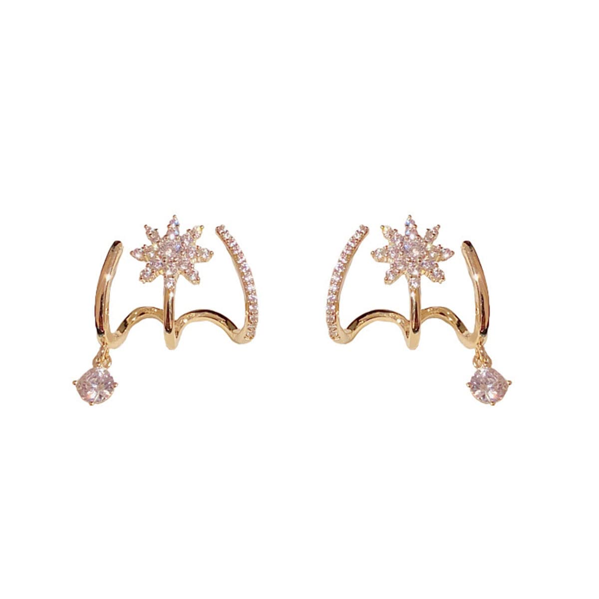 CZ Huggie Illoneedle Claw Earrings for Women - Triple Stud Wrap Cuff Earring Set, Minimalist Illusion Ear Cuff Jewelry | Perfect for Parties, Date Nights & Gifts for Women & Girls