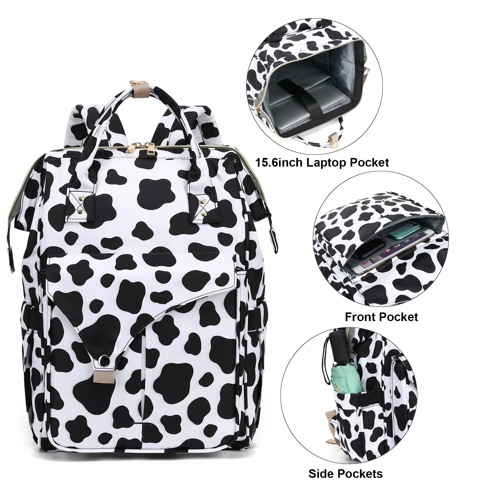 Stylish Cow Print Laptop Backpack for Women - 15.6 Inch Notebook School Backpack, College Bookbag, Nurse Work Bag & Travel Daypack (Perfect for Work, School, Commuting & Weekend Adventures)