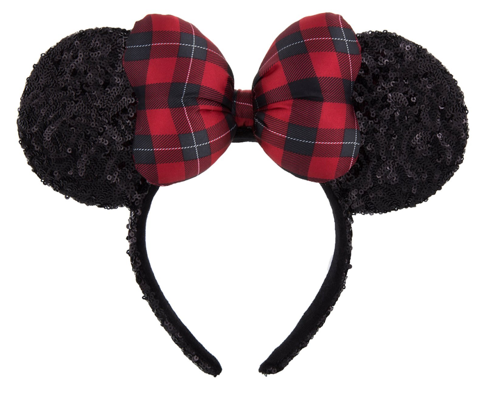 Minnie Mouse Ears Headband with Christmas Plaid Bow - Disney Inspired Hair Accessory for Women & Girls - Perfect for Halloween, Cosplay, Christmas Parties & Disney Theme Parks