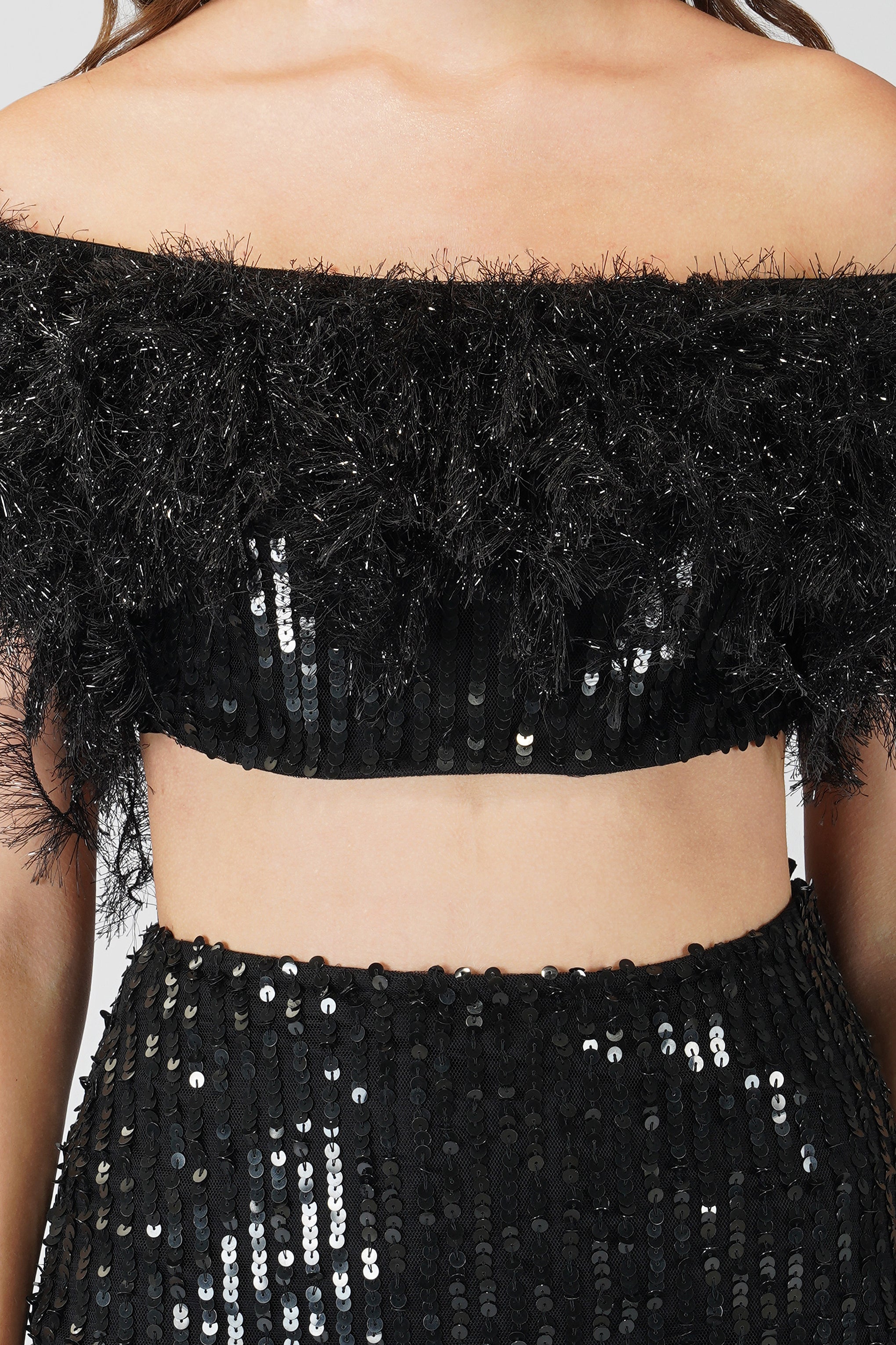Zuri Sequin Black Feather Skirt for Women - Elegant Party Dress for Nightclub, Prom, or Special Occasions