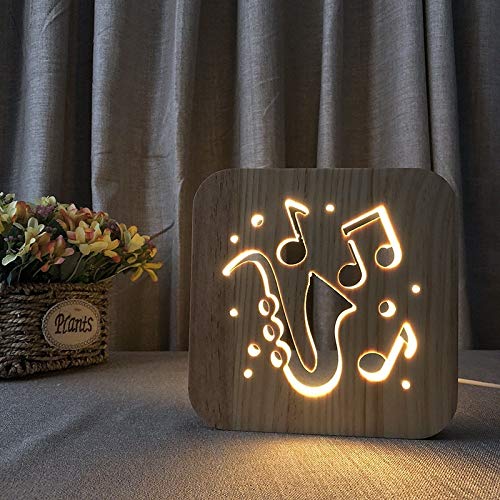 **SZG Saxophone Theme 3D Wooden LED Night Light - Modern Home Decor, Bedroom & Living Room Table Lamp - Perfect Gift for Musicians & Jazz Lovers**    *(Use Scenes: Ideal for cozy bedrooms, stylish living rooms, or as a unique gift for music enthusiasts and saxophone players.)*
