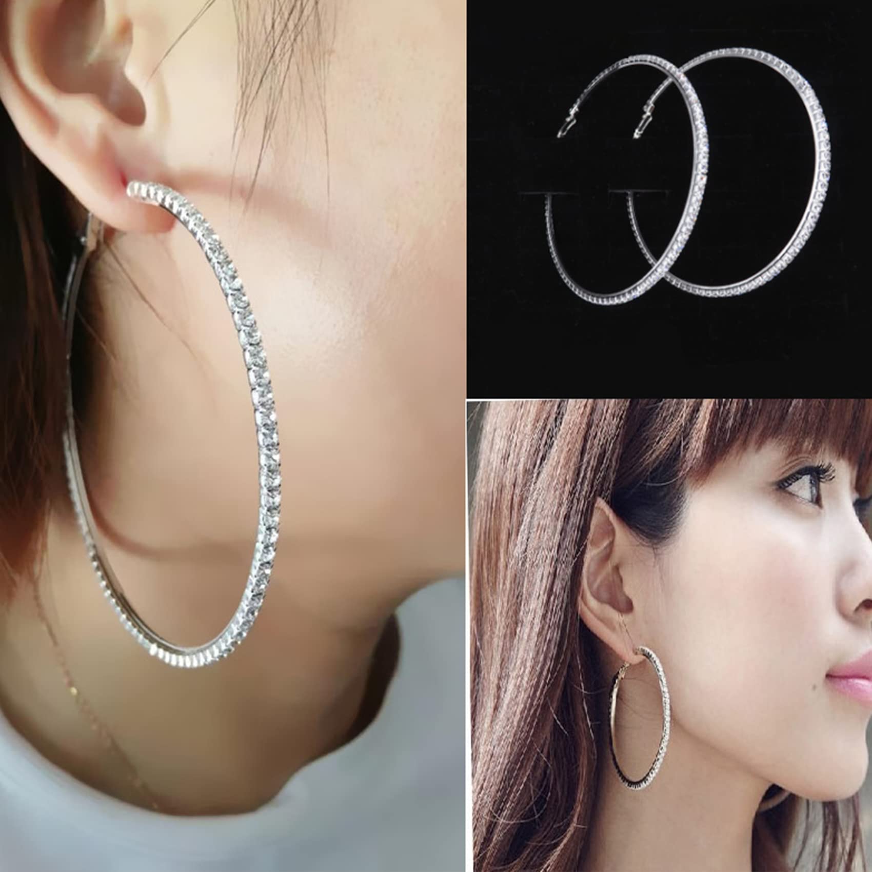 14K Gold Rhinestone Hoop Earrings for Women - Hypoallergenic Fashion Jewelry Gifts (20/30/40/50/60/70mm) - Perfect for Parties, Weddings & Everyday Elegance