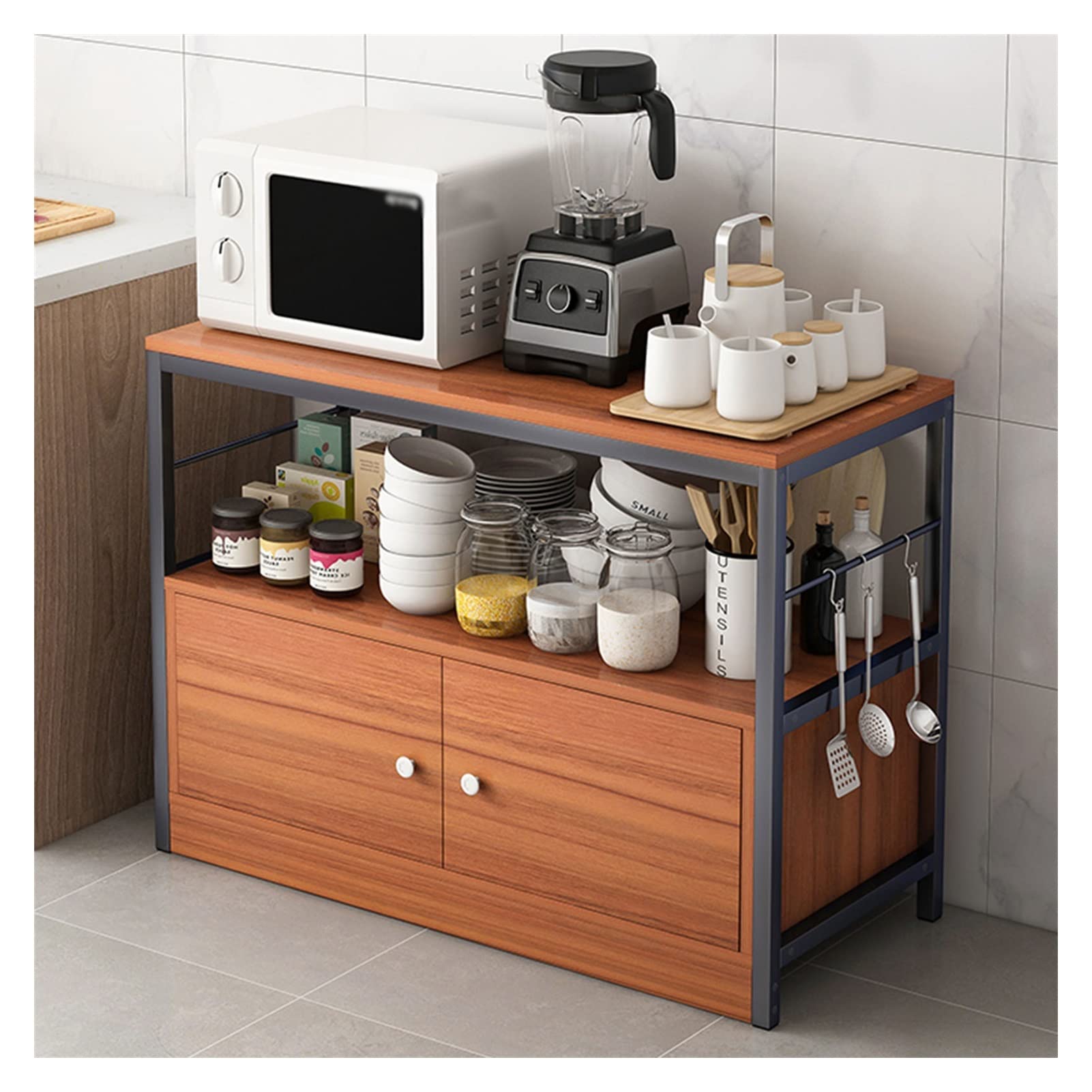 LYWY 6-Tier Kitchen Organizer Rack with Wood Table - Metal Storage Shelf for Coffee Station, Baker's Rack & Bar Storage - 80CM Yellow | Perfect for Small Kitchens, Pantry Organization & Home Coffee Bars
