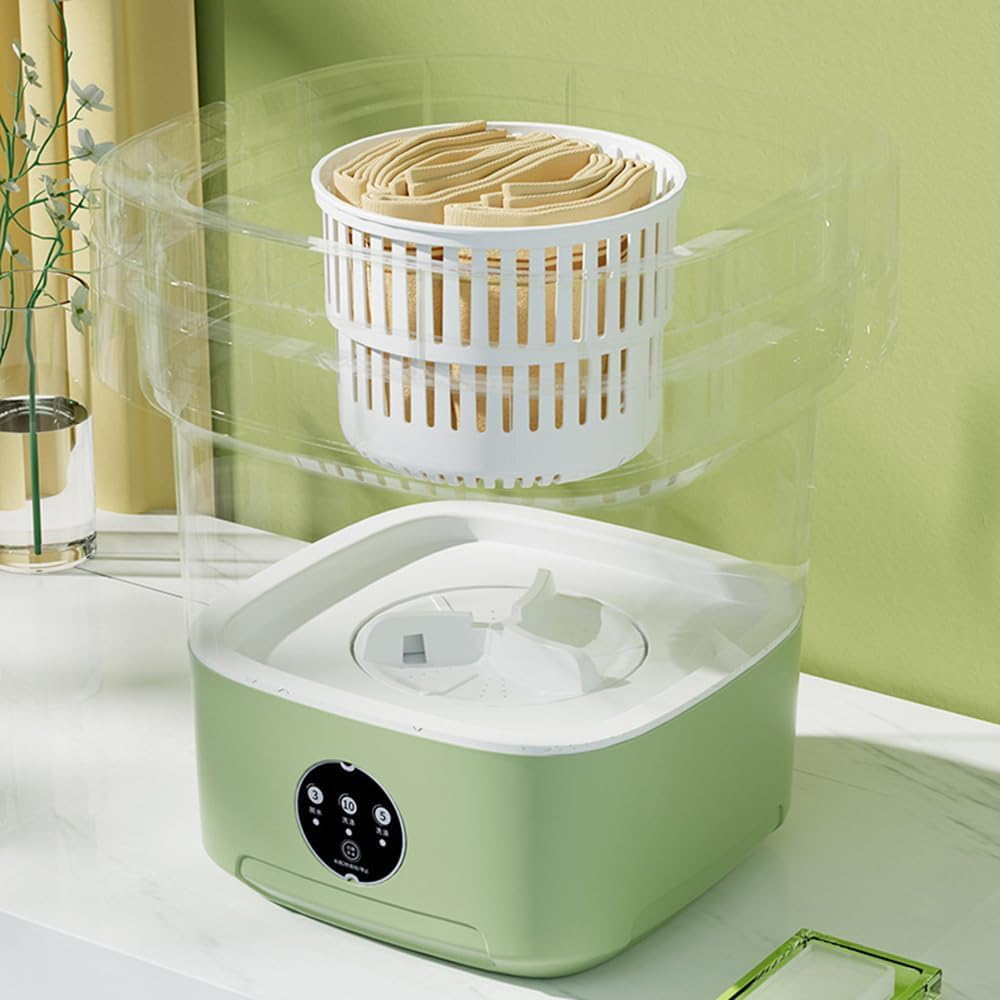 Portable Mini Washing Machine 11L - Compact Front Load Washer with Quiet Operation, TPE & Food-Grade Silicone Drum - Ideal for Apartments, Dorms, RVs & Small Spaces - Green Countertop Semi-Automatic Laundry Solution