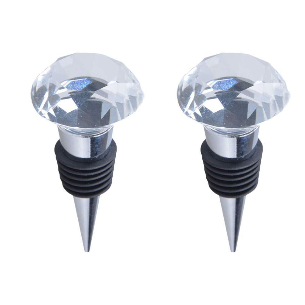 UPKOCH 2-Pack Crystal Diamond Wine Stoppers - Elegant Champagne Bottle Sealers with Metal Cork Plug, Perfect for Parties, Weddings & Home Bar Accessories (Clear)