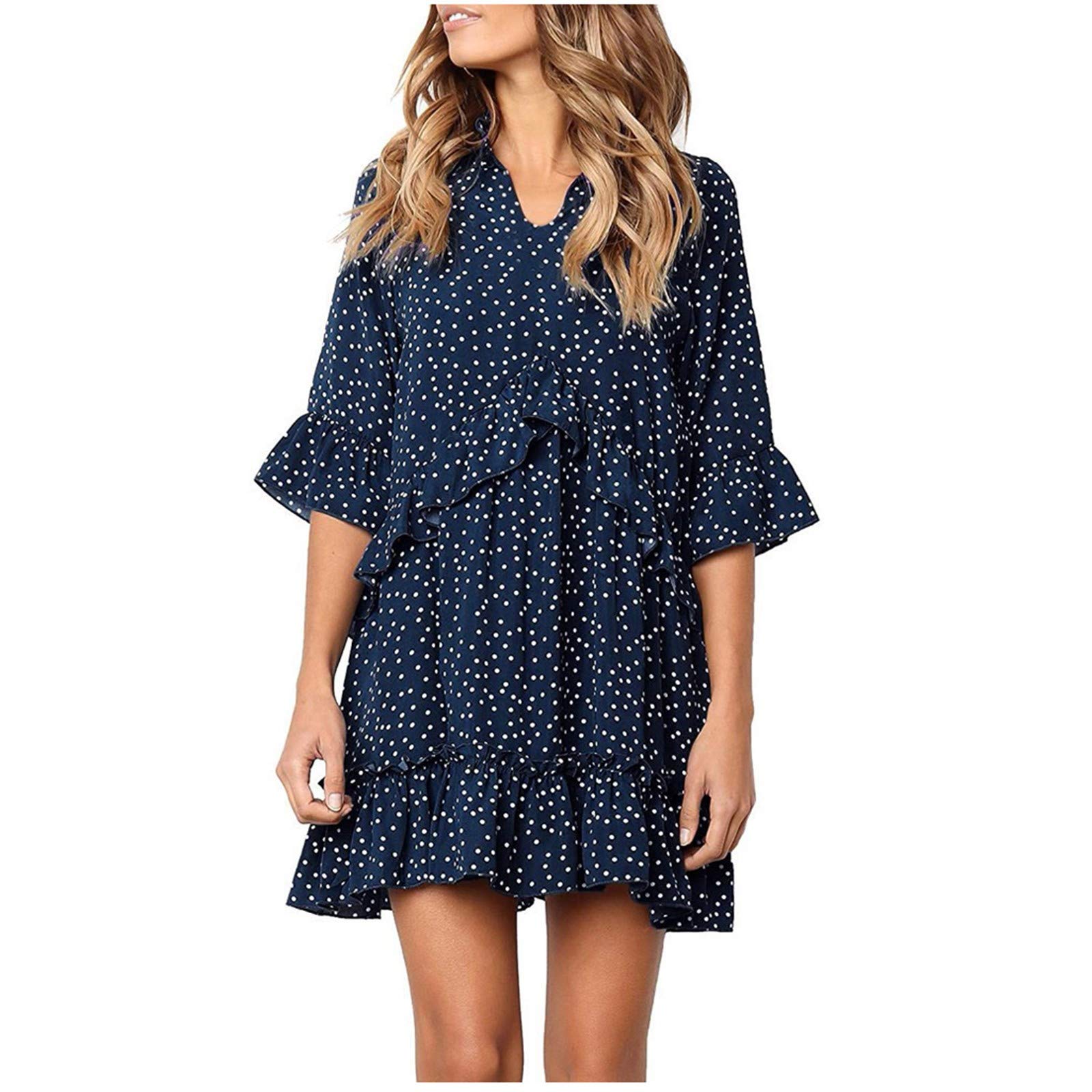 2022 Women's Floral Print Knee-Length Dress with 3/4 Sleeve - Elegant Draped Design for Casual Wear, Office, Date Night & Special Occasions