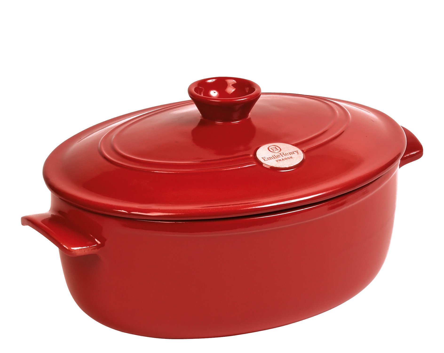 Emile Henry Flame Oval Stewpot Dutch Oven 6.3 Quart - Burgundy Red French Ceramic Cookware for Braising, Roasting & Baking - Perfect for Soups, Stews & Bread Making