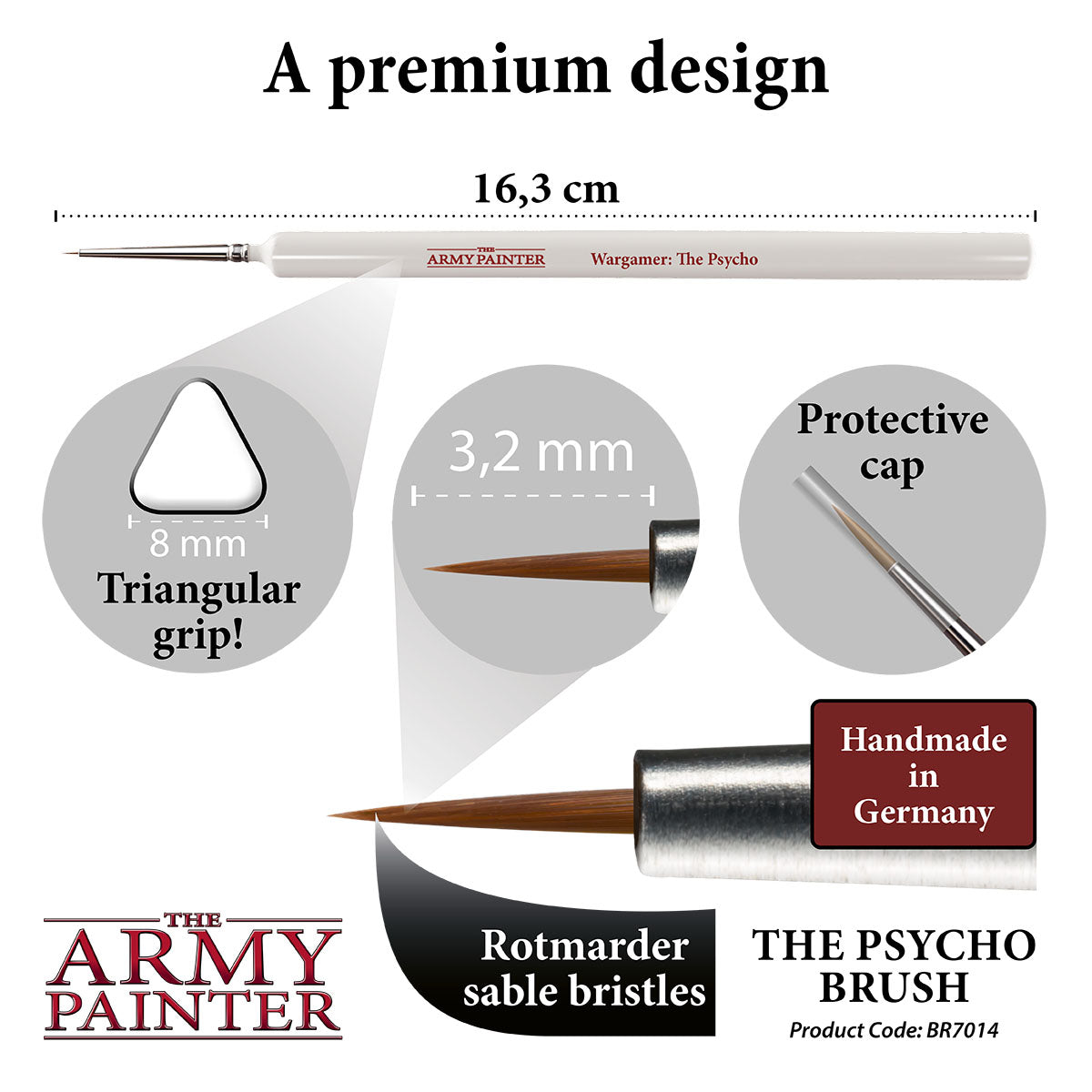Wargamer Brush: The Psycho - Premium Miniature Painting Brush for Warhammer & Tabletop Gaming - Perfect for Detailed Model Painting & Hobby Crafting