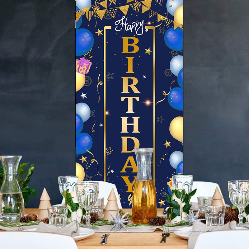 Blue and Gold Happy Birthday Door Banner - 72.8