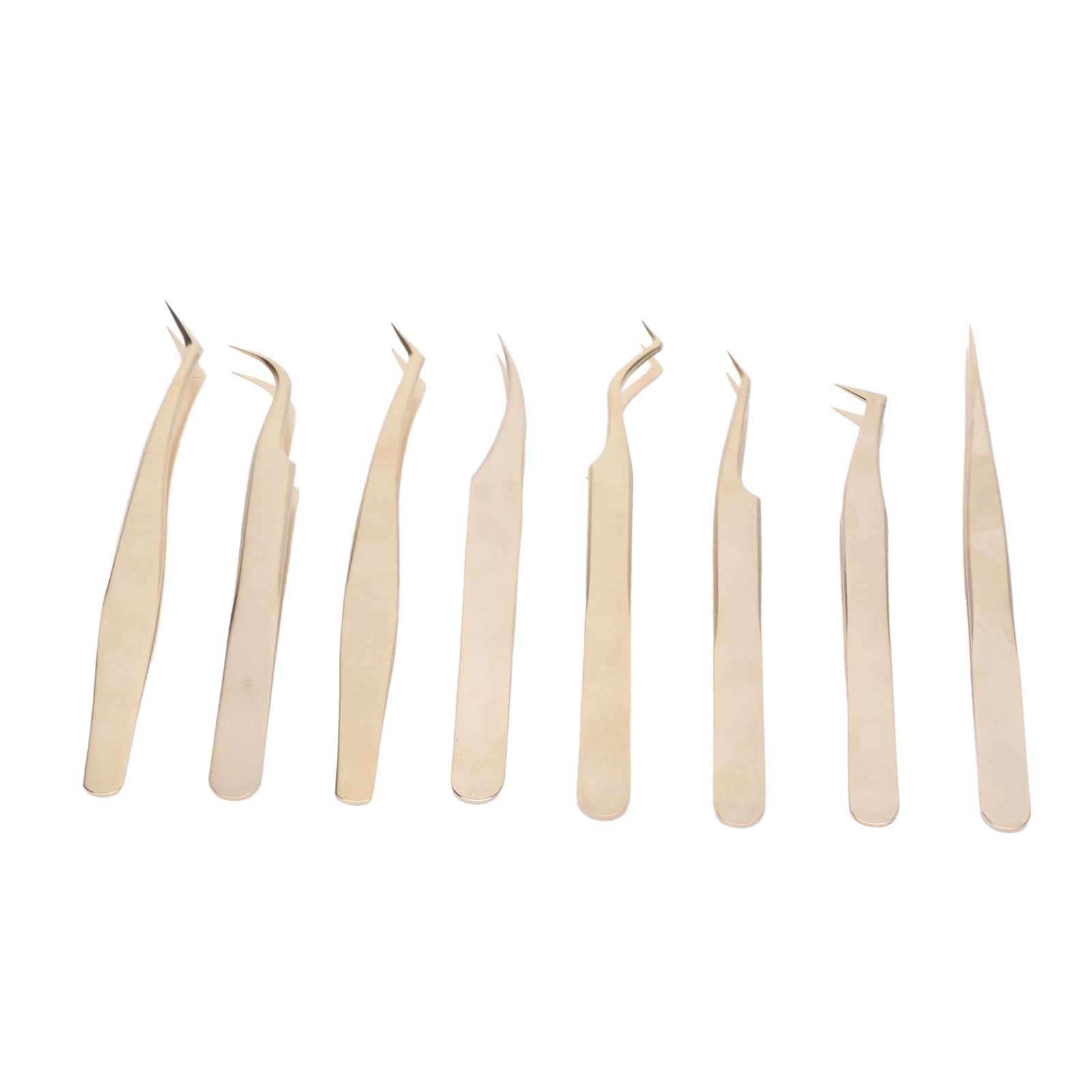 8PCS Professional Eyelash Extension Tweezers Set - Stainless Steel Straight & Curved Tip Tweezers for False Eyelash Application - Beauty Tools with Pearly Gold Finish (Perfect for Salon, Home Use & Professional Lash Artists)